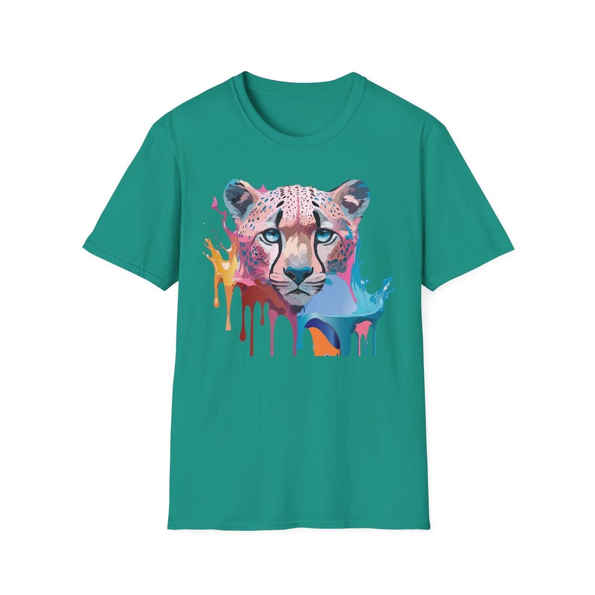 Colorful Cheetah Face T-Shirt | Watercolor Drip Animal Tee