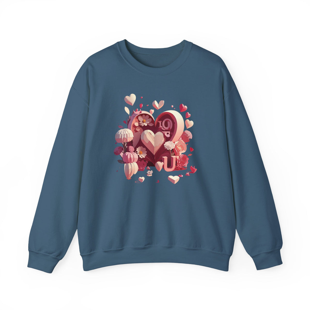 Unisex Floral Big Heart Sweatshirt, Love Floral Sweatshirt, Floral Heart Sweatshirt, 50/50 Cotton-Poly Valentine's Day Sweatshirt 09