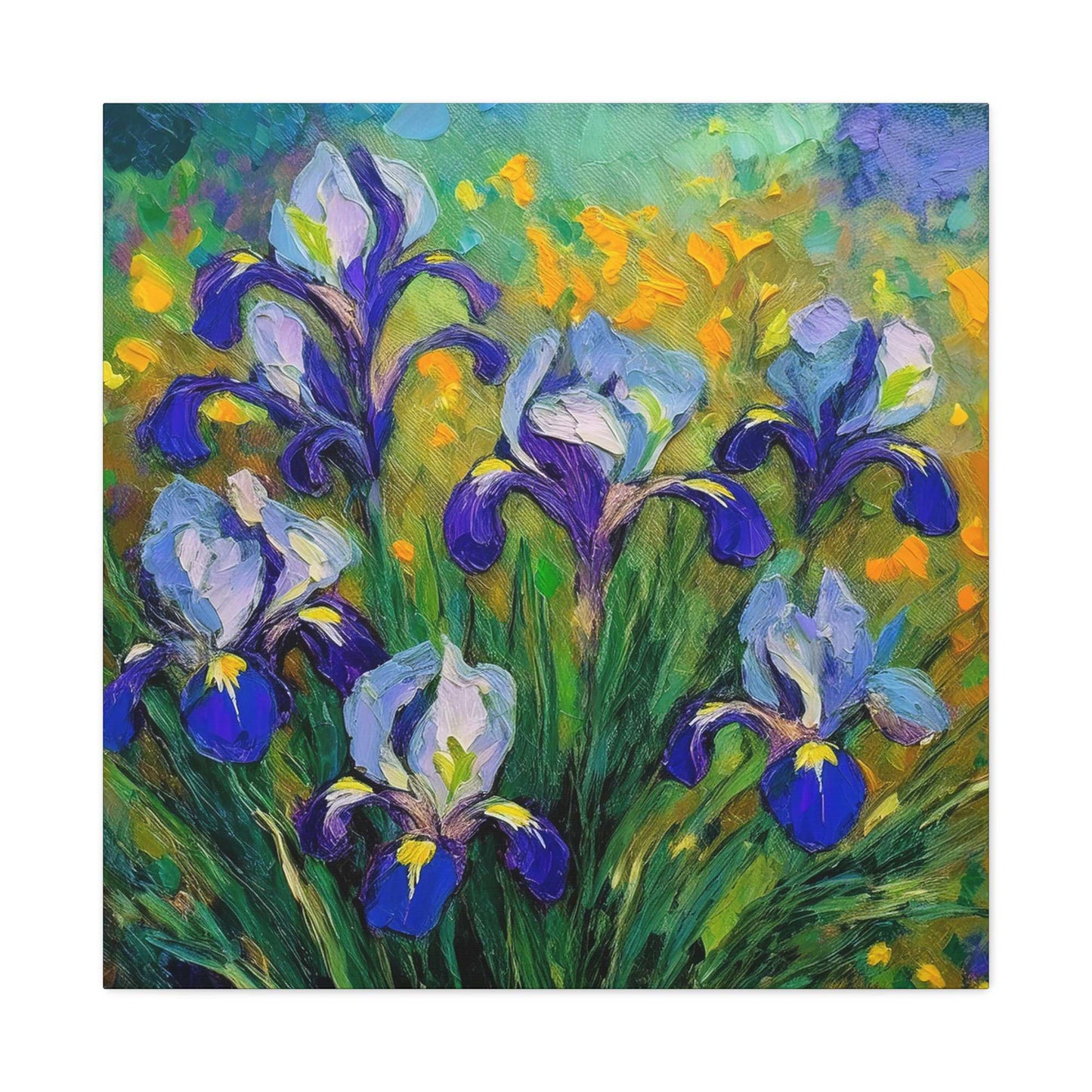 Irises Floral Print Canvas, Floral Oil Paint Print 20x20, 24x24, 30x30, 32x32, 36x36 Art Design Pine-Wood Inner Frame MC-186