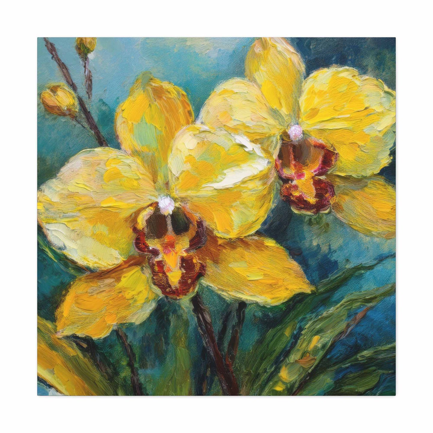 Yellow Orchids Print Canvas, Floral Oil Paint Print 20x20, 24x24, 30x30, 32x32, 36x36 Art Design Pine-Wood Inner Frame MC-139