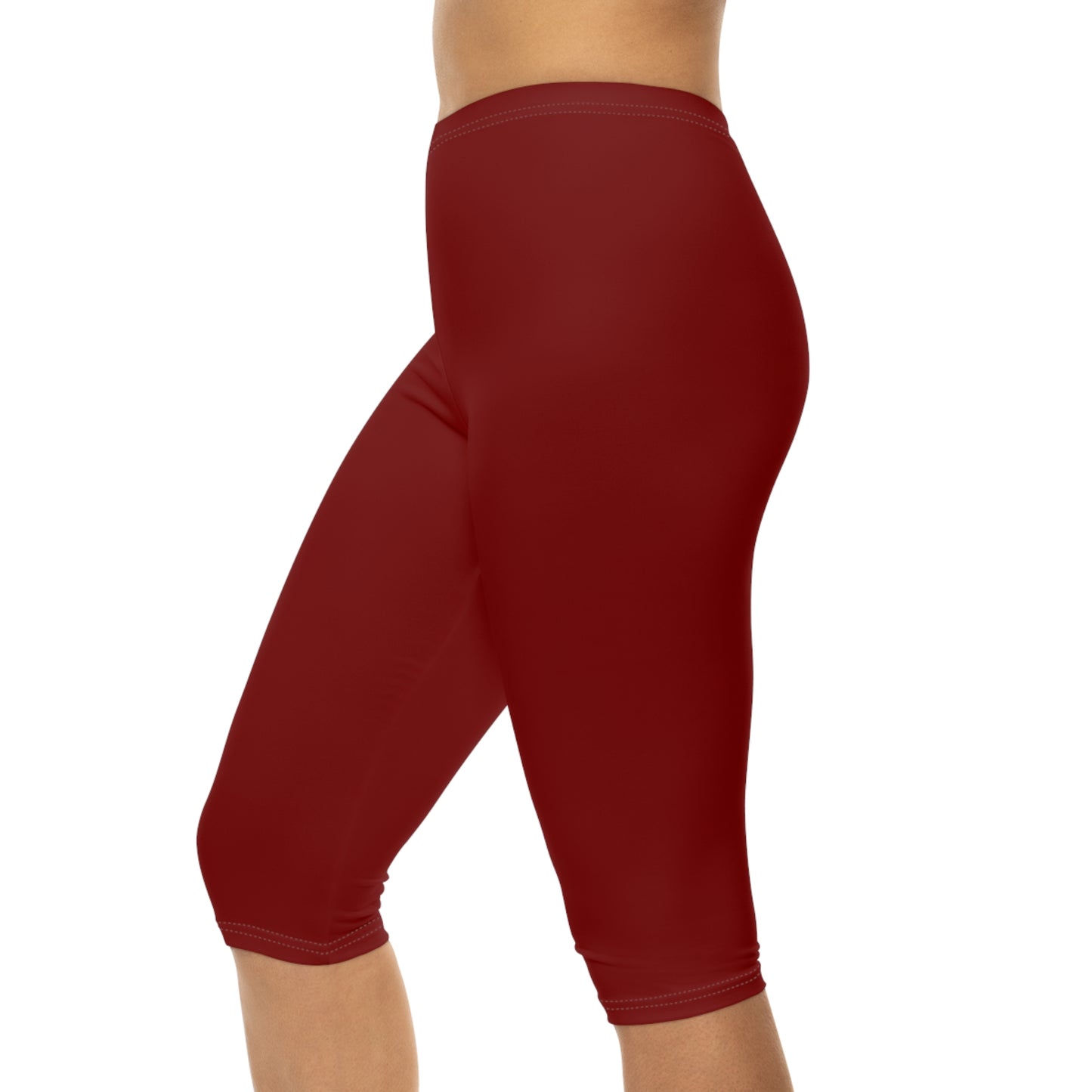 Maroon Color Women's Brushed Suede Poly Span Casual Capri Leggings XS-2XL