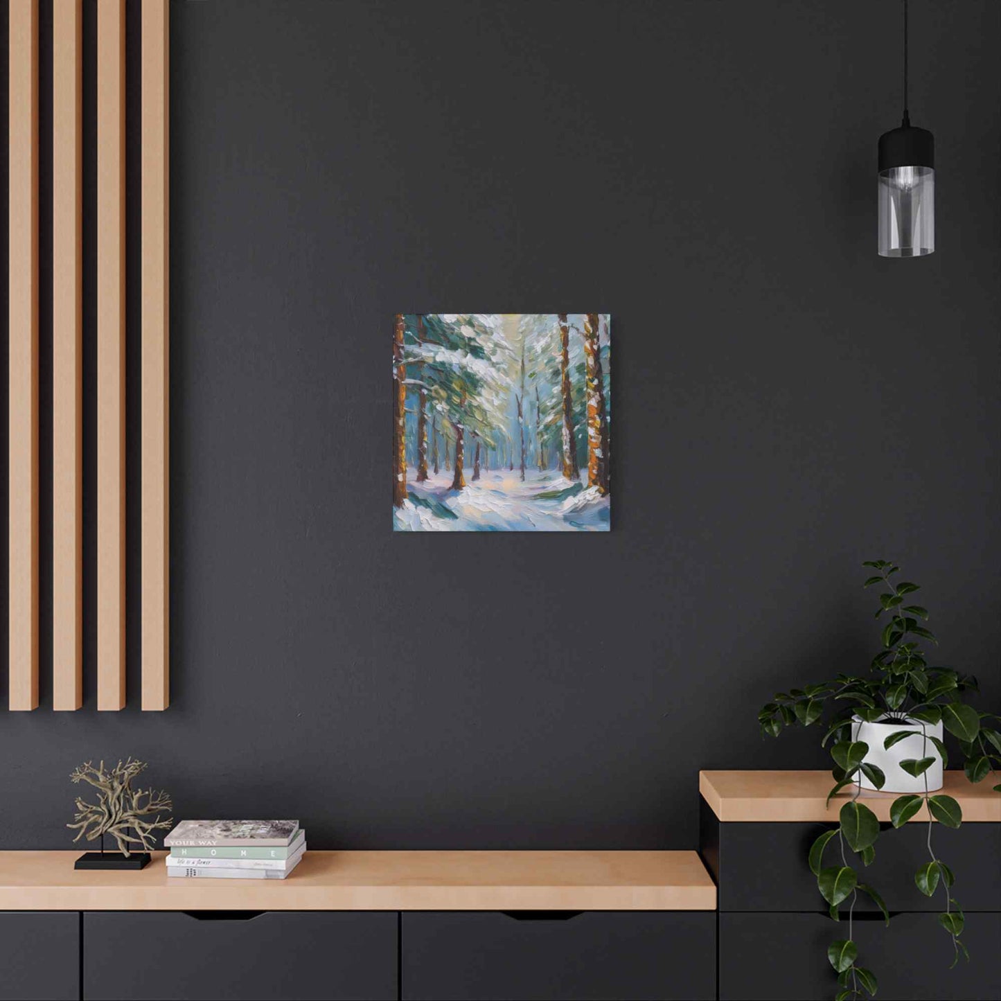 Snow Forest Print Canvas, Oil Paint Print 20x20, 24x24, 30x30, 32x32, 36x36 Art Design Print Pine-Wood Inner Frame MC-81