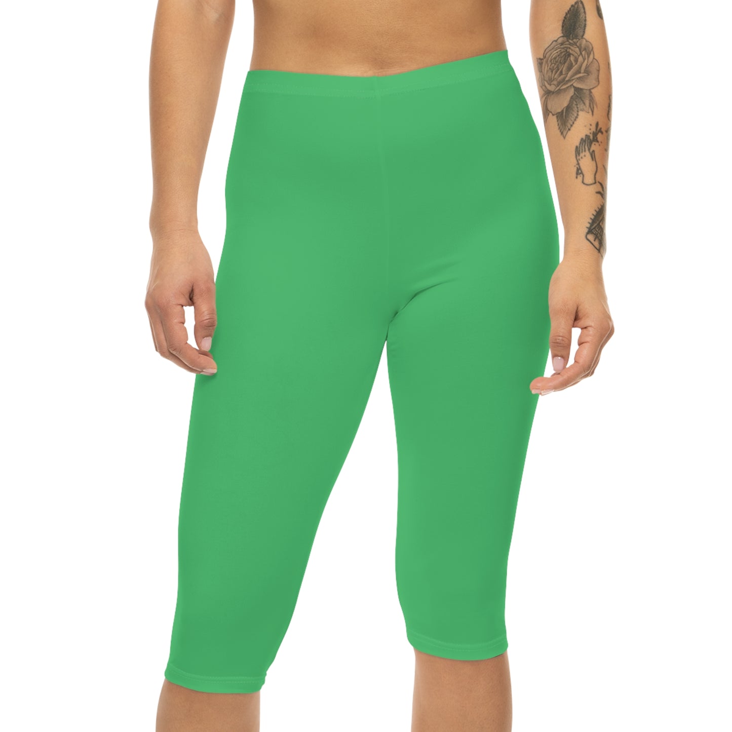 Emerald Color Women's Brushed Suede Poly Span Casual Capri Leggings XS-2XL