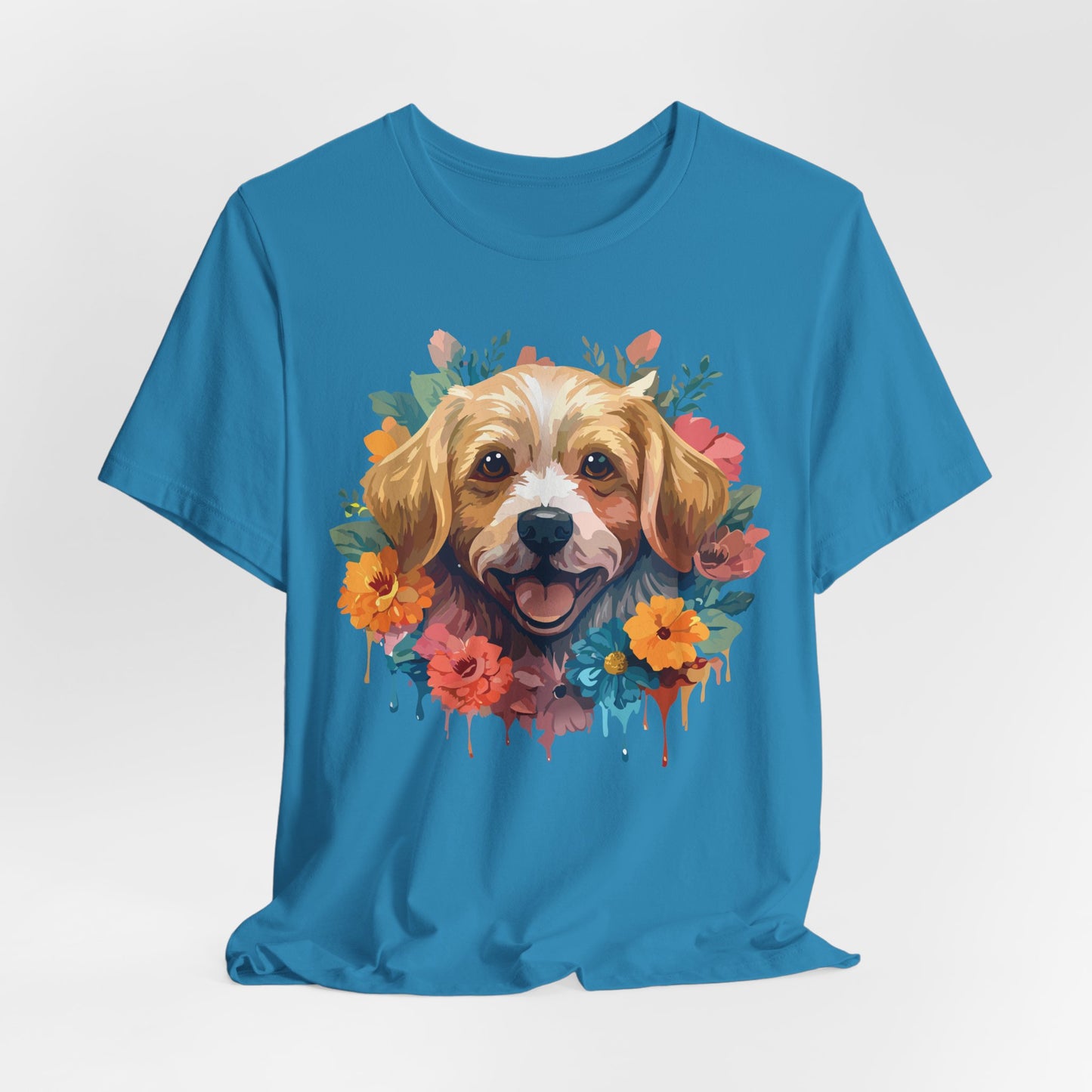 Floral Dog Tee, Animal Shirt, Dog Shirt, Floral Tee, Flower T-shirt, T-Shirt with Animal, Summer Top with Art Design