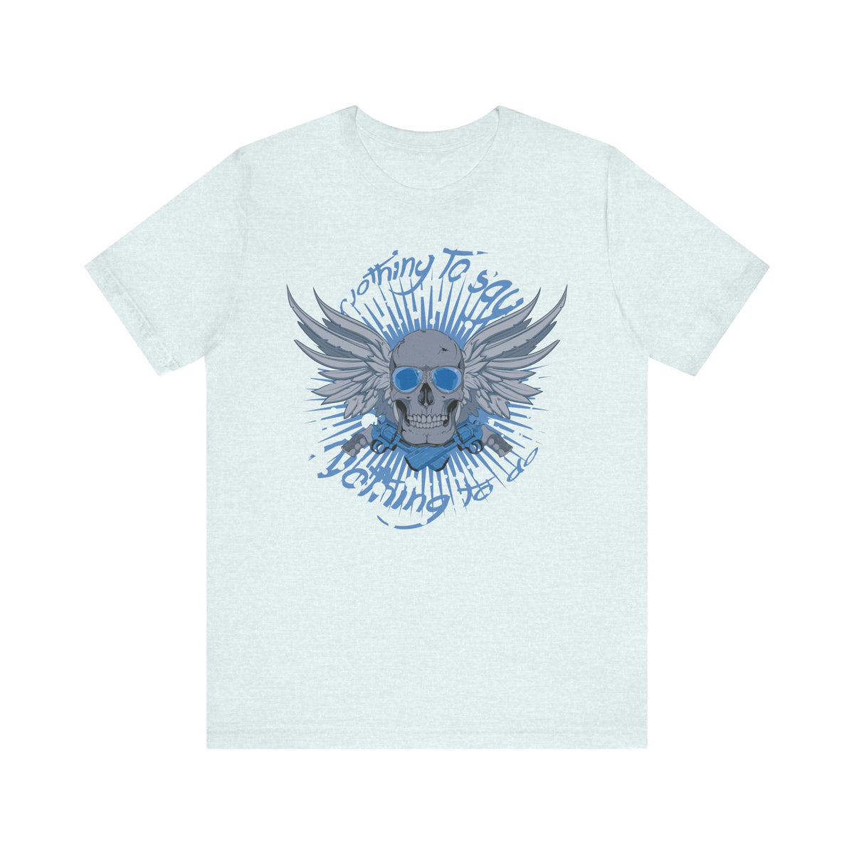 Winged Skull Graphic Tee Blue Skull with Wings Radiant Burst Unisex Cotton