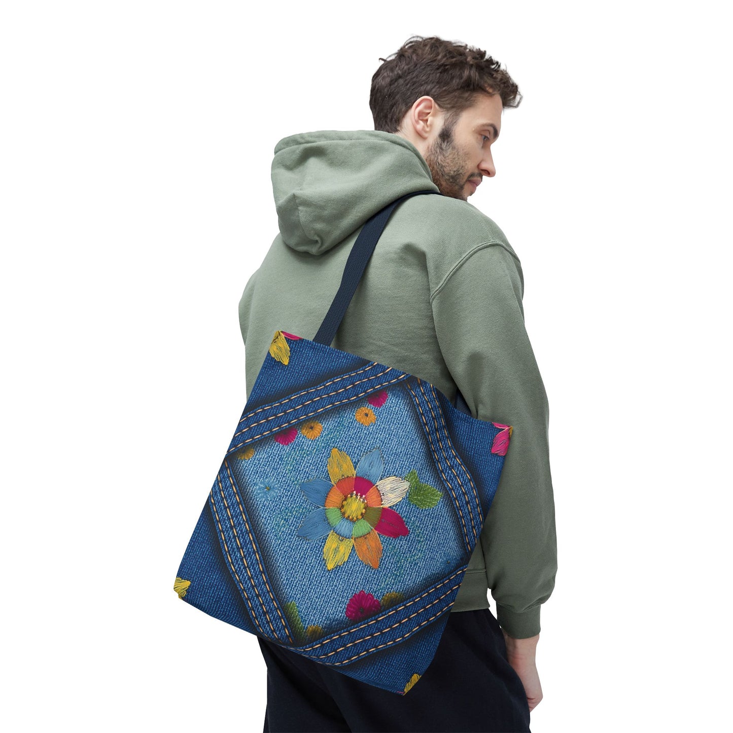 Denim Fabric Imitation Print Unisex Canvas Bag Poly Spun 3 Sizes Tote Bag 161