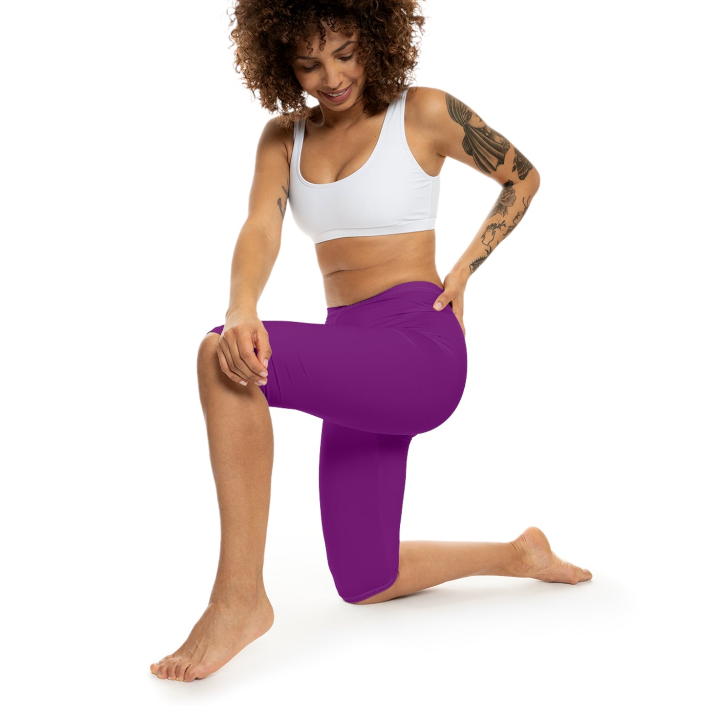 Purple Color Women's Brushed Suede Poly Span Casual Capri Leggings XS-2XL