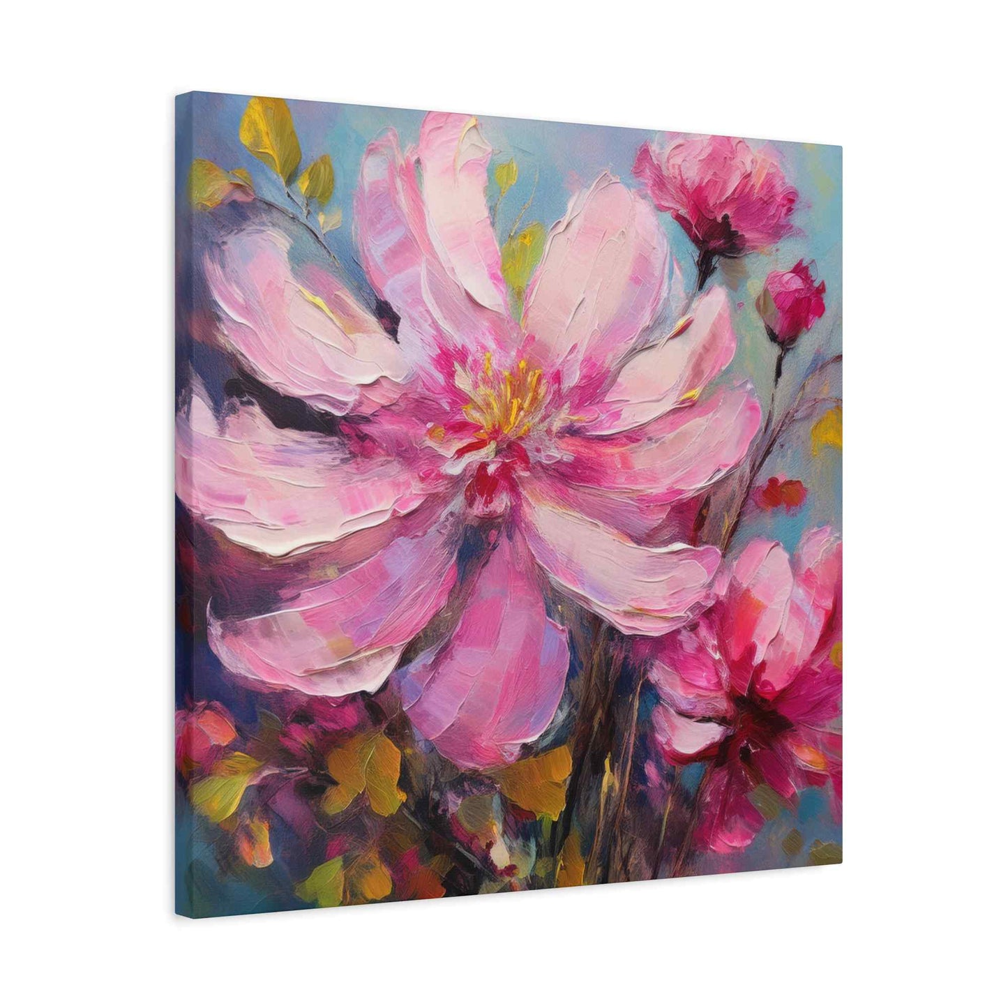 Pink Flowers Print Canvas, Pink Flowers Oil Paint Print 20x20, 24x24, 30x30, 32x32, 36x36, Art Design Print Non-Frame MC-12