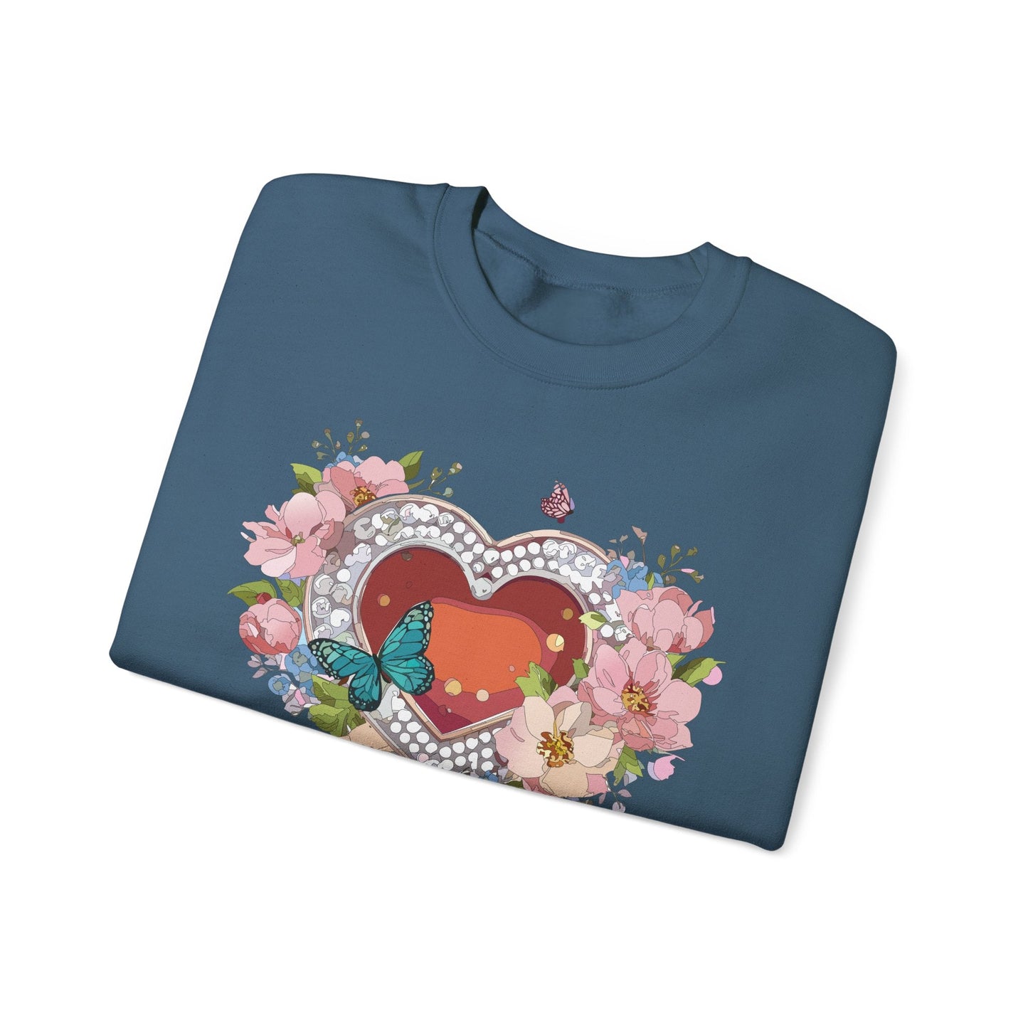 Floral Heart Sweatshirt Unisex Valentines Day Edition Gildan 18000 Heavy Blend Crewneck