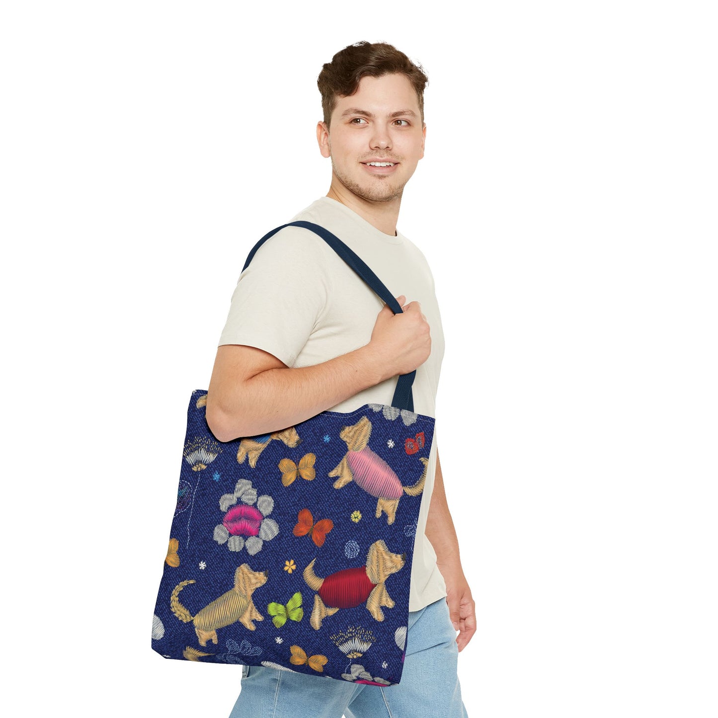 Denim Fabric Imitation Print Unisex Canvas Bag Poly Spun 3 Sizes Tote Bag 191-4