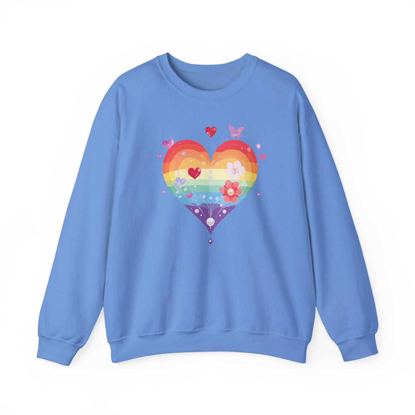 Rainbow Heart Sweatshirt, Floral Heart Sweatshirt, Floral Love Sweatshirt, Valentine's Day Sweatshirt, Rainbow Heart Floral Sweatshirt 115
