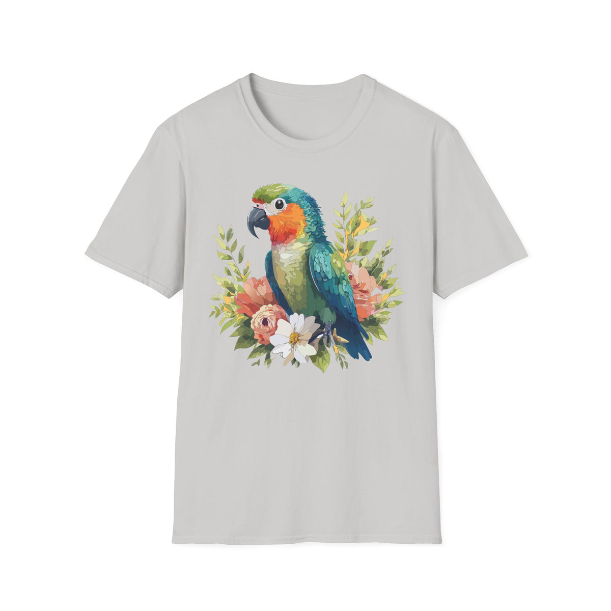 Colorful Parrot Floral Illustration T-Shirt | Tropical Bird Tee