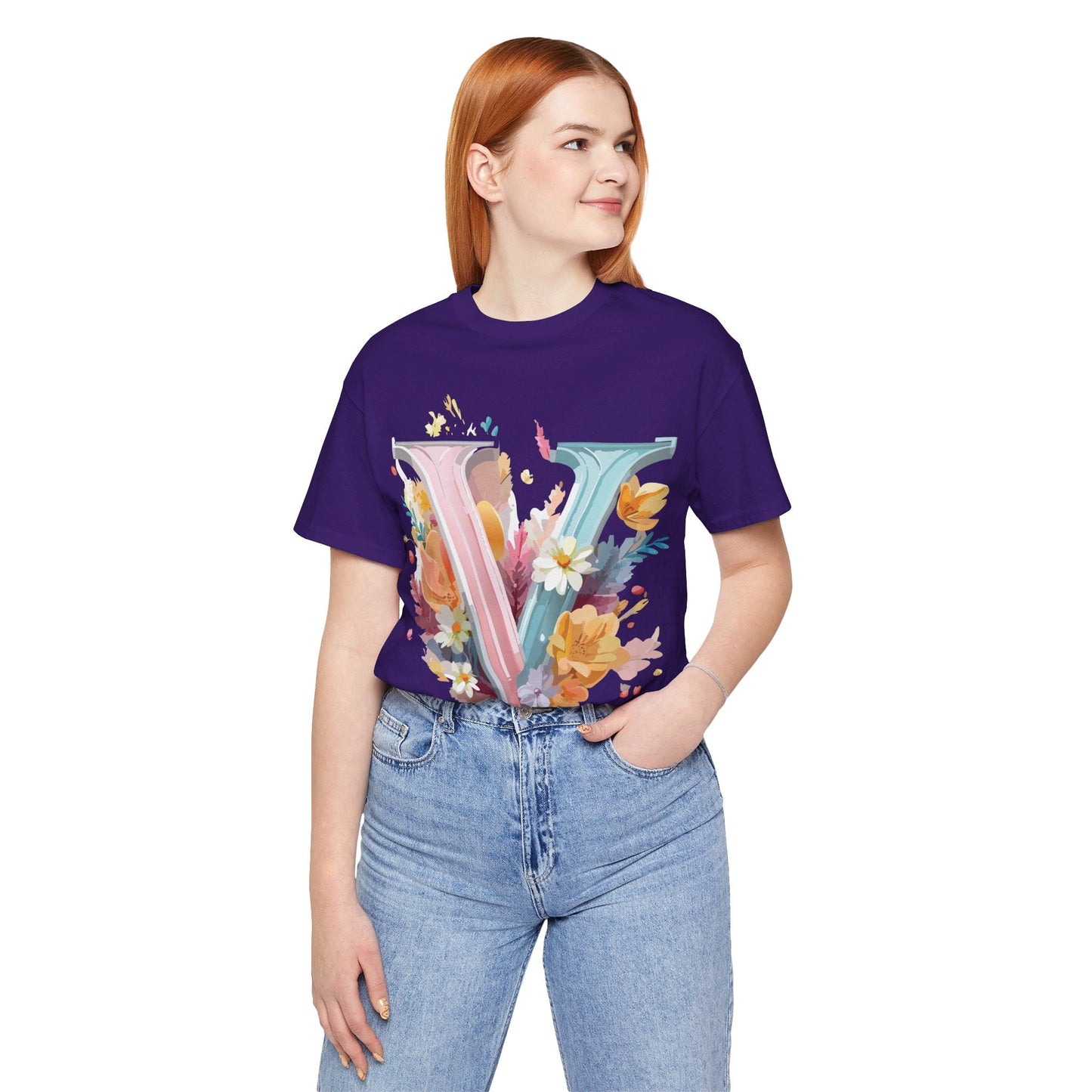 Letter V Shirt Graphic Tee Unisex Jersey Short Sleeve Vintage Inspired Artwork Adelpha