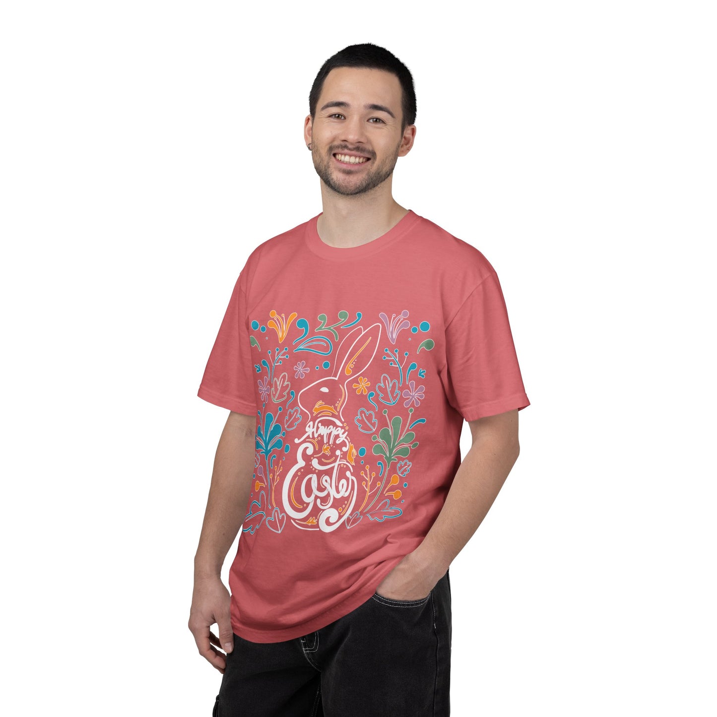 Easter Bunny Floral T-Shirt, Tee Shirt with Easter Signature, T Shirt with Easter Prints, Tee Shirt with Easter Design