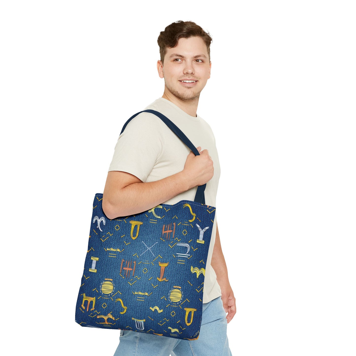 Denim Fabric Imitation Print Unisex Canvas Bag Poly Spun 3 Sizes Tote Bag 184-5