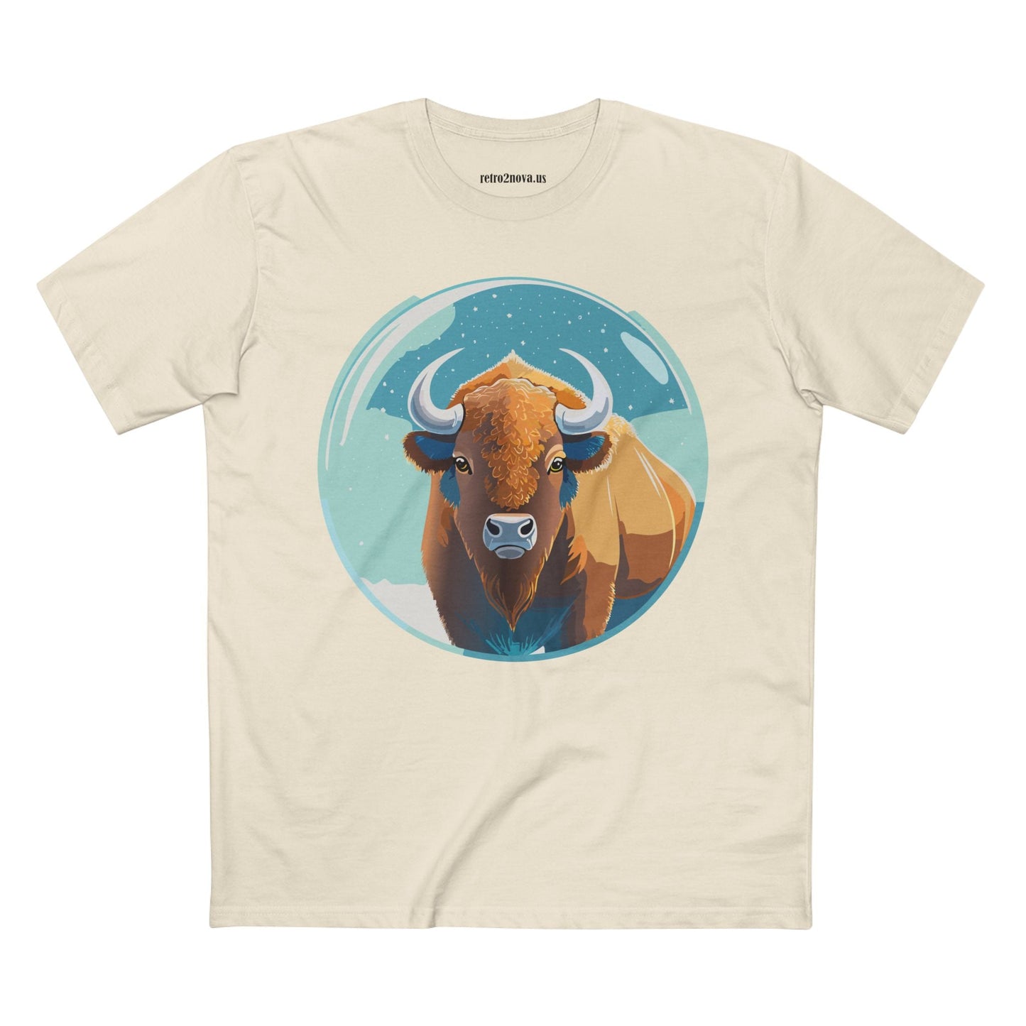 Retro2Nova Bison Art Tee Unisex Premium Cotton Staple Shirt With Original Animal Illustration From Art Collection