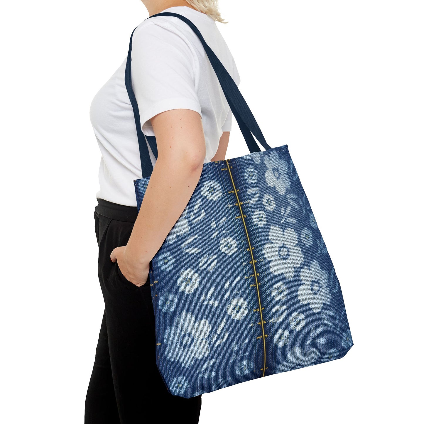 Denim Fabric Imitation Print Unisex Canvas Bag Poly Spun 3 Sizes Tote Bag 118