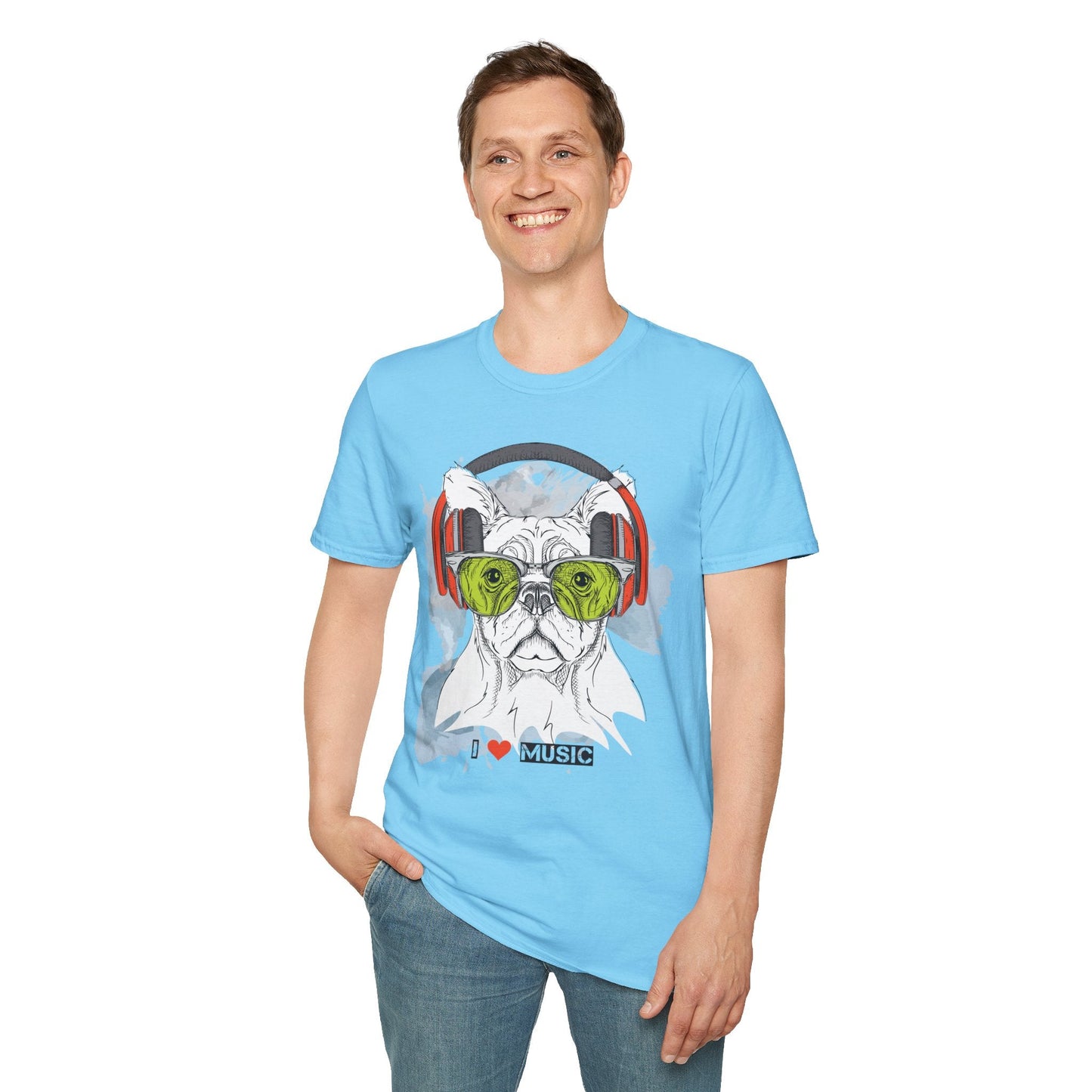 I Love Music Animals Shirt With Headphones Unisex Softstyle Tee 100 Percent Ring Spun Cotton