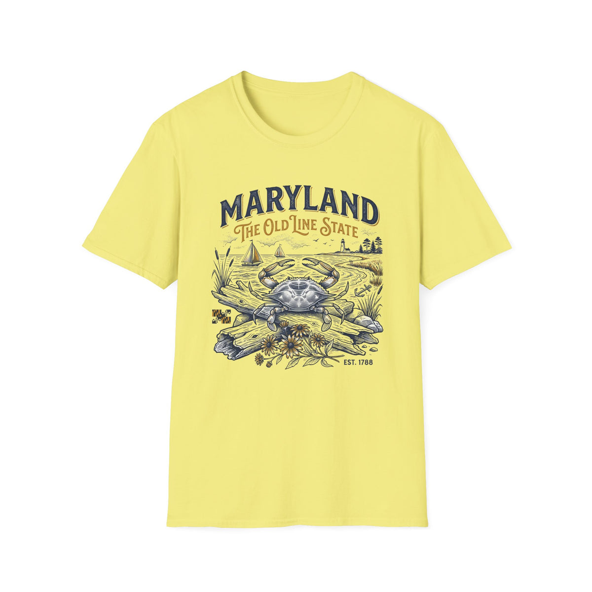 Maryland Crab T-Shirt — Maryland The Old Line State Vintage Coastal Travel Tourist Graphic Design Unisex 100 Cotton Gildan T-Shirt