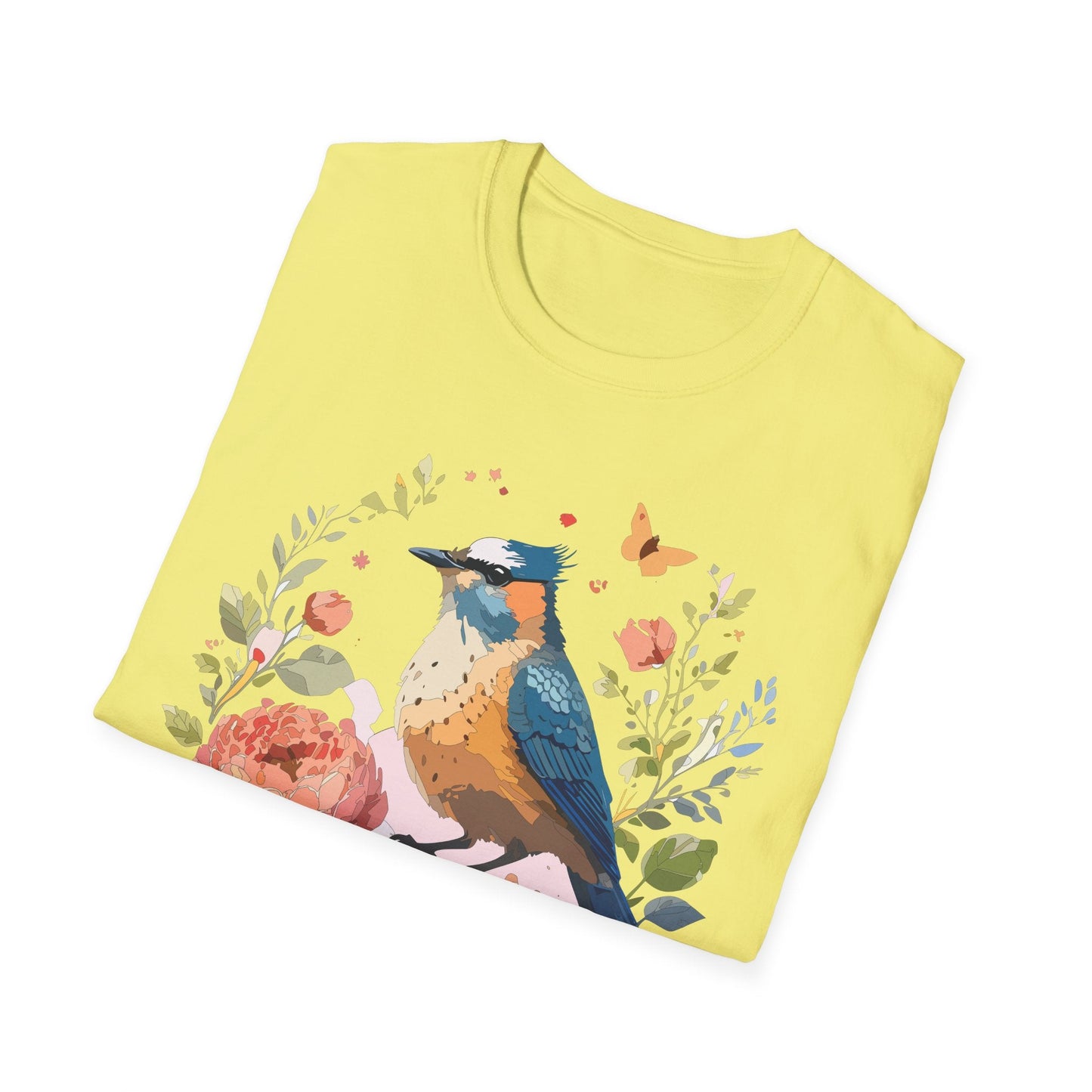 Floral Bird T Shirt Unisex Softstyle Gildan 64000 Tee 100 Percent Ring Spun Cotton