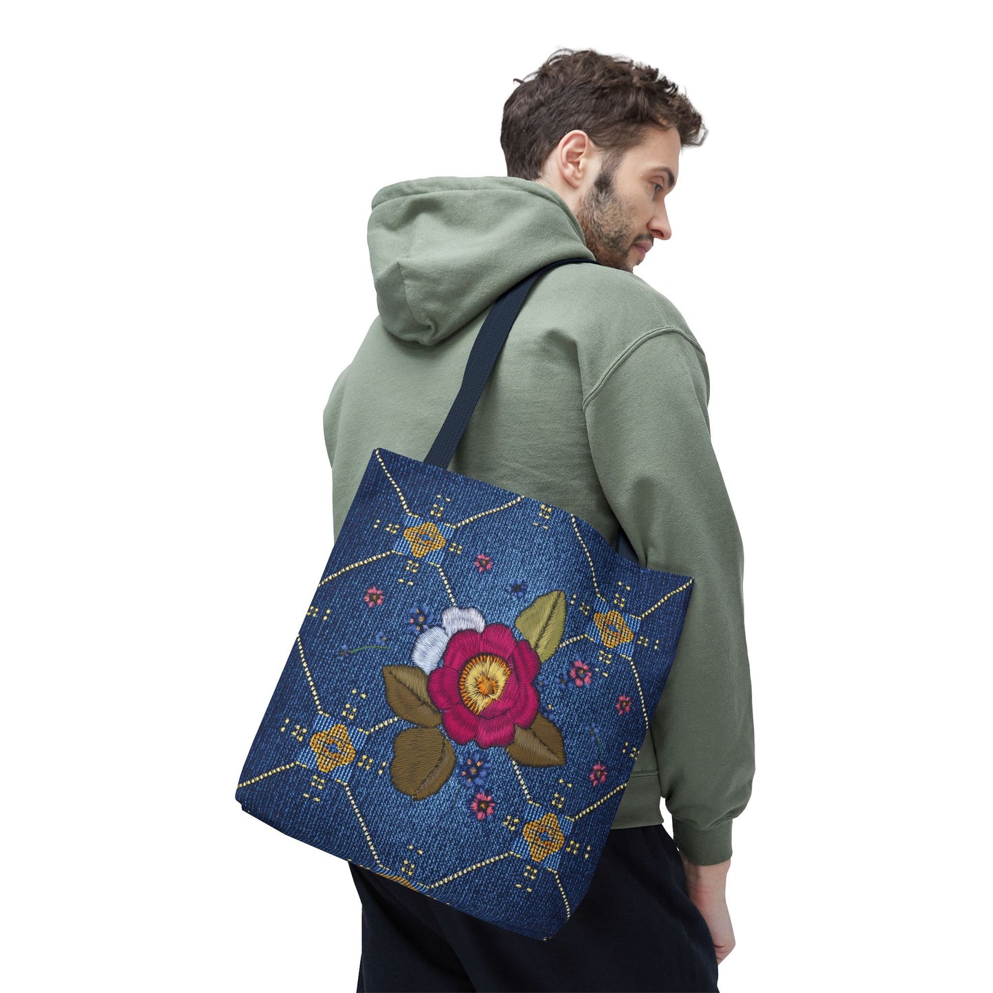 Denim Fabric Imitation Print Unisex Canvas Bag Poly Spun 3 Sizes Tote Bag 159-2