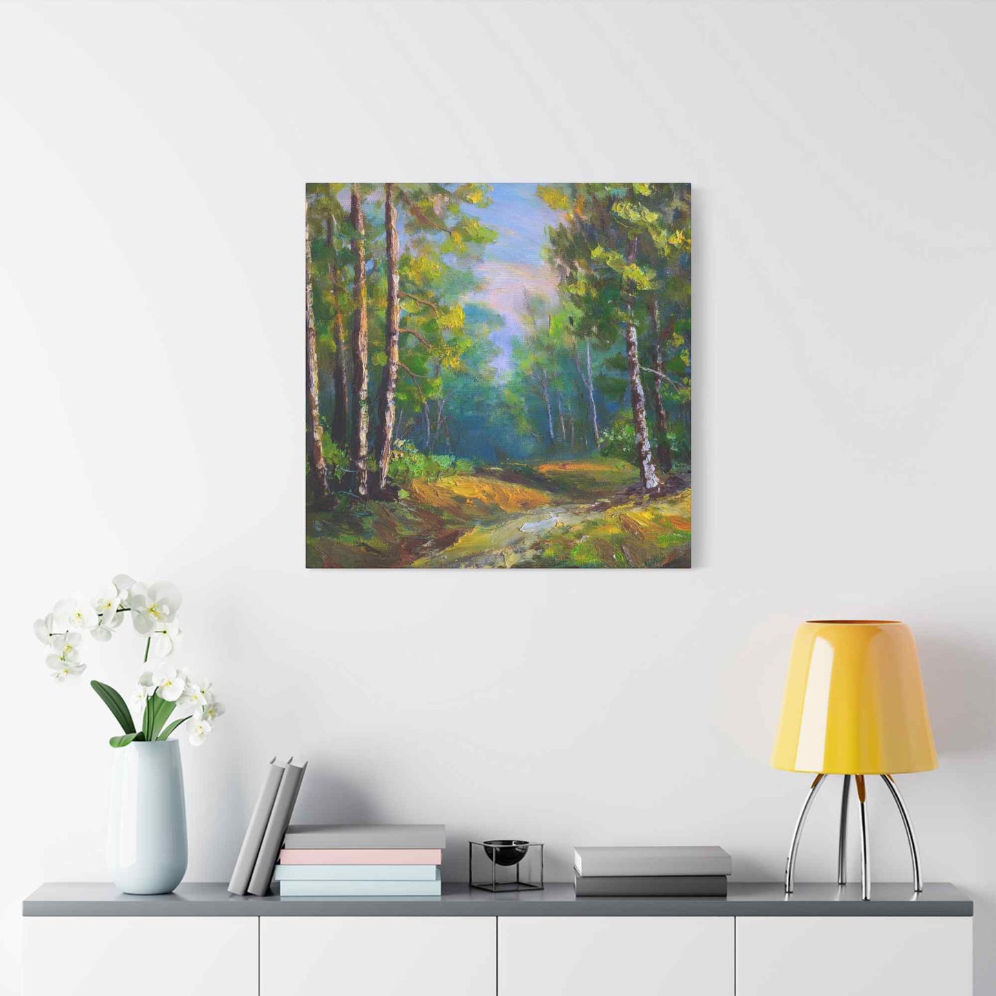 Summer Forest Print Canvas, Oil Paint Print 20x20, 24x24, 30x30, 32x32, 36x36 Art Design Print Pine-Wood Inner Frame MC-86