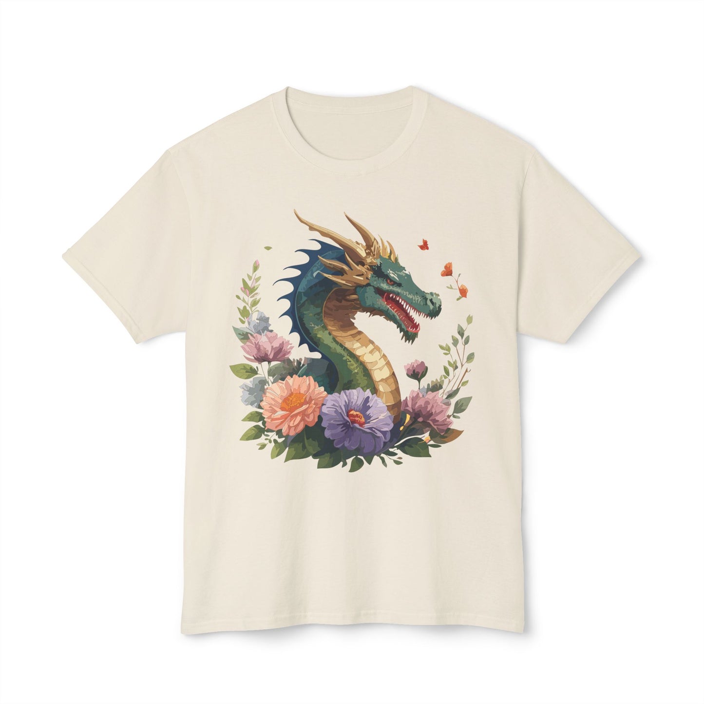 Dragon T-Shirt, Vintage Dragon Tee, Floral Tees, Dragon Art Design Shirt, Tee Shirt with Dragon 4