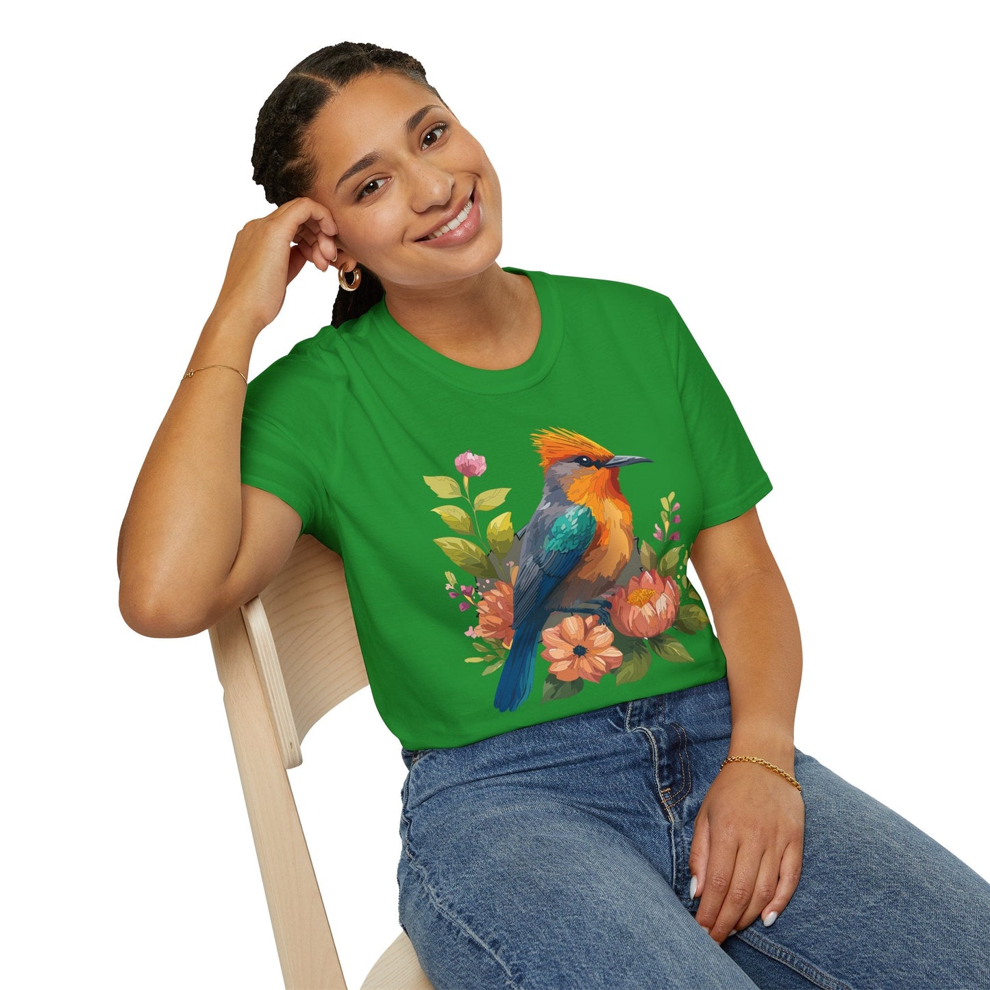 Floral Bird T Shirt For Unisex Wear Gildan Softstyle 64000 100 Percent Cotton Tee