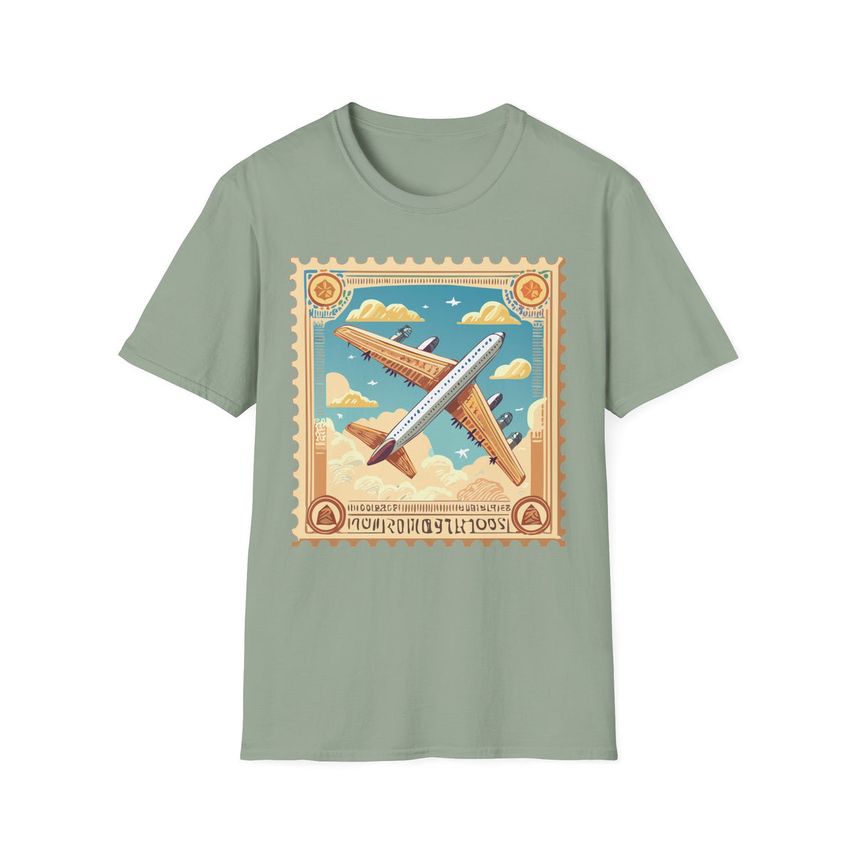 Vintage Airplane Stamp T-Shirt | Retro Travel Poster, Flight Graphic Tee Unisex 100 Cotton Gildan T-Shirt