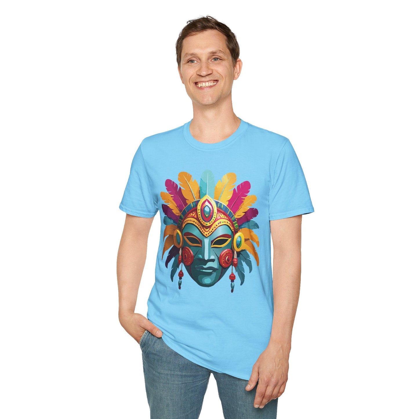 Mask Tee Shirt Unisex Short Sleeve Graphic Tee Masquerade Design 100 Percent Ring Spun Cotton