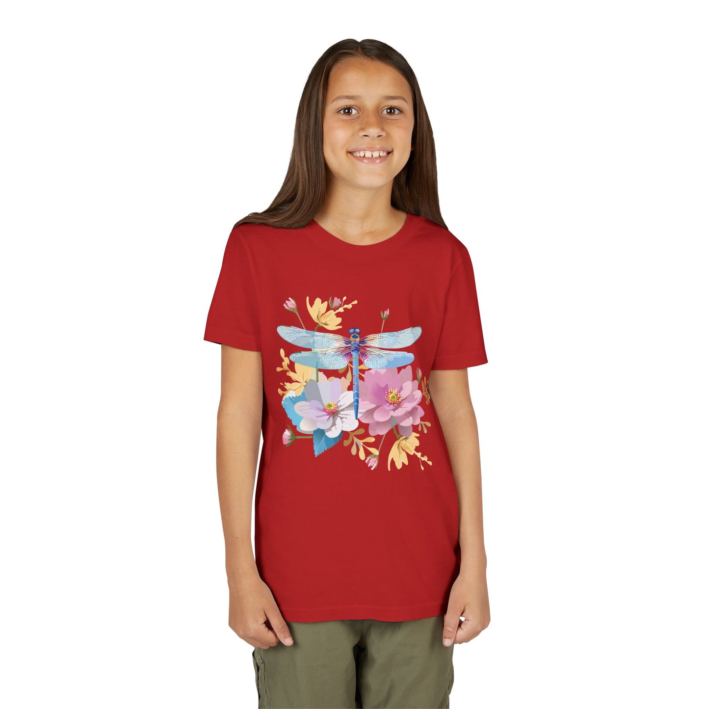 Dragonfly Blossom Youth Tee - Colorful Short Sleeve T-Shirt for Spring Celebrations (9-14)