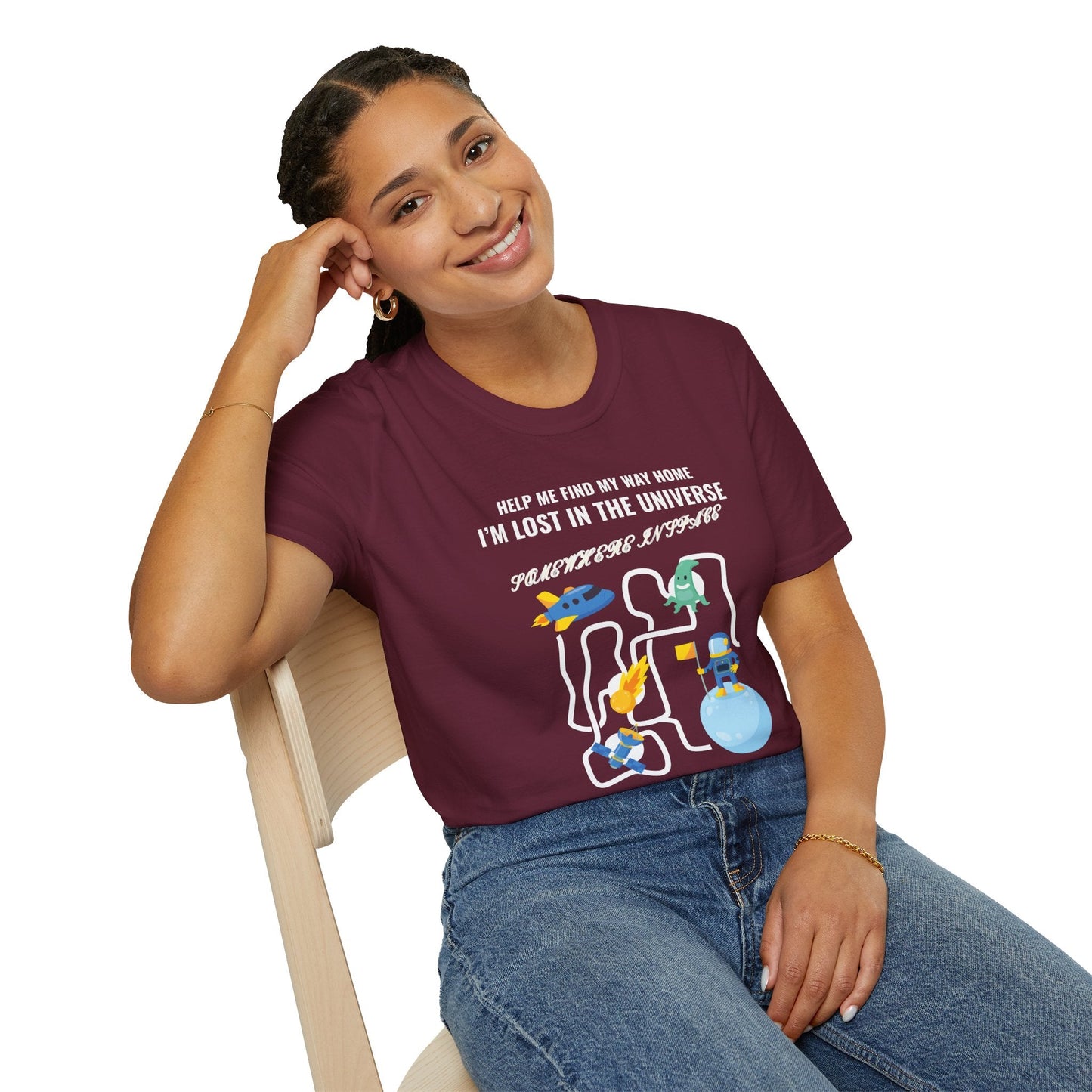 Lost in the Universe TShirt Unisex Cotton Cute Space Maze Graphic Tee