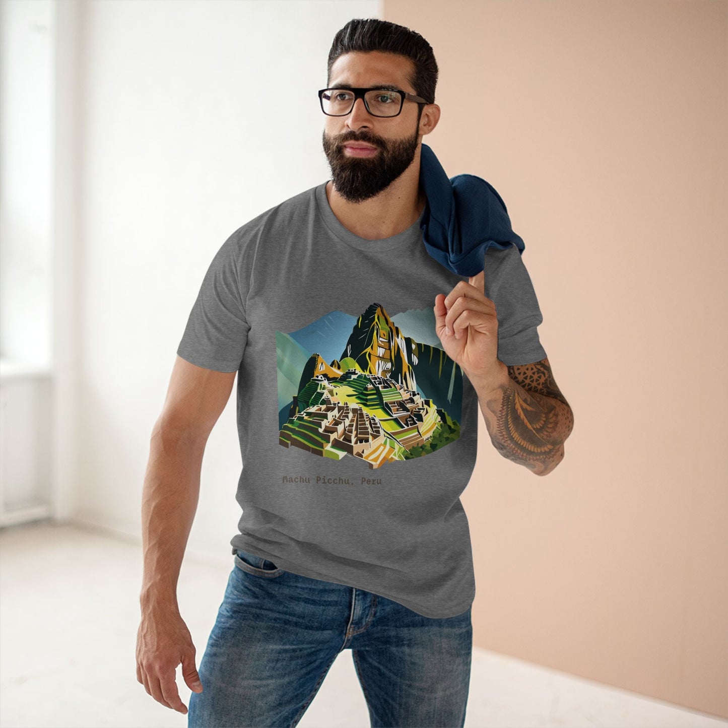 Retro2Nova Machu Picchu Travel Shirt Unisex Art Tee Premium Cotton Staple Tee With Original Design