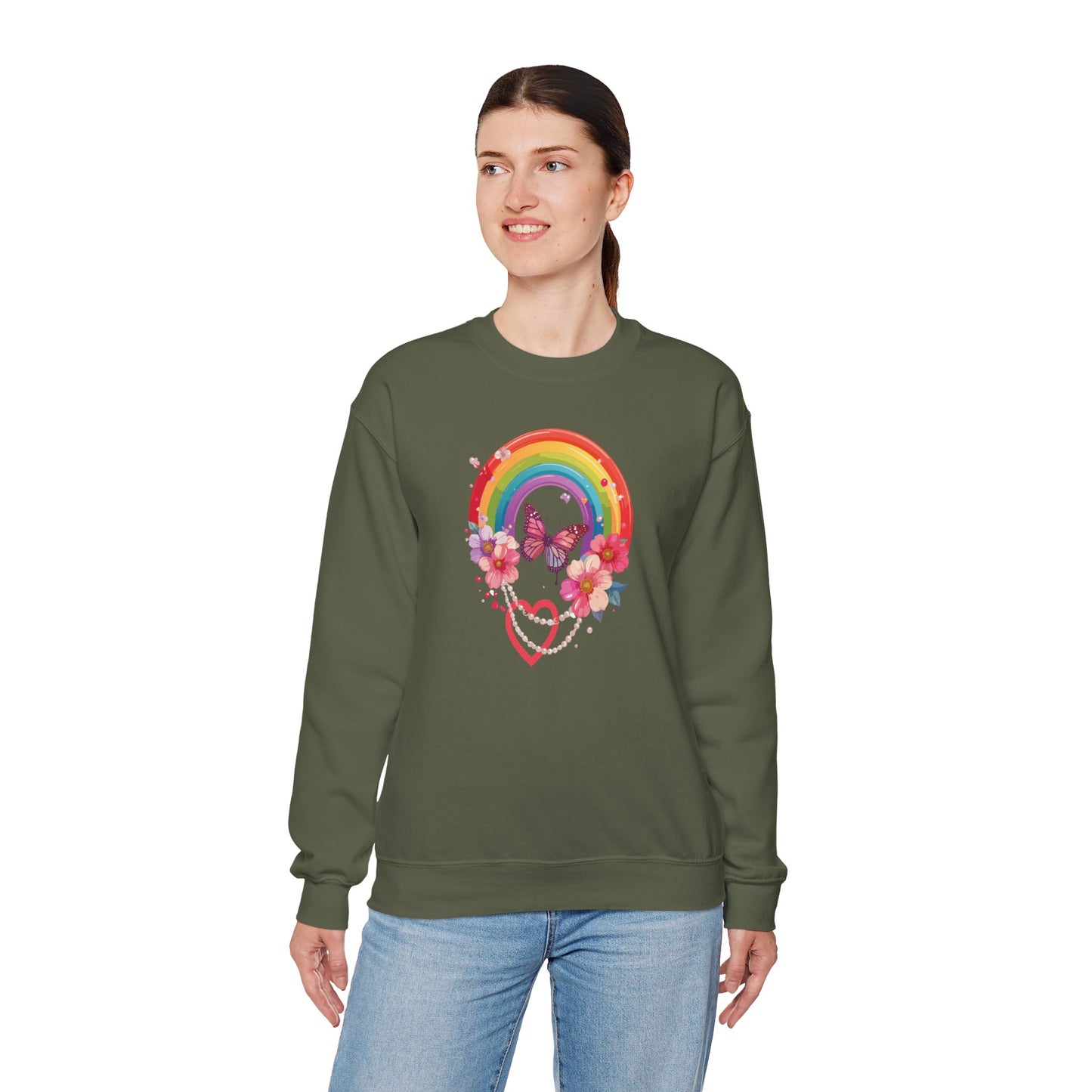 Rainbow Heart Sweatshirt, Floral Heart Sweatshirt, Floral Love Sweatshirt, Valentine's Day Sweatshirt, Rainbow Heart Floral Sweatshirt 106