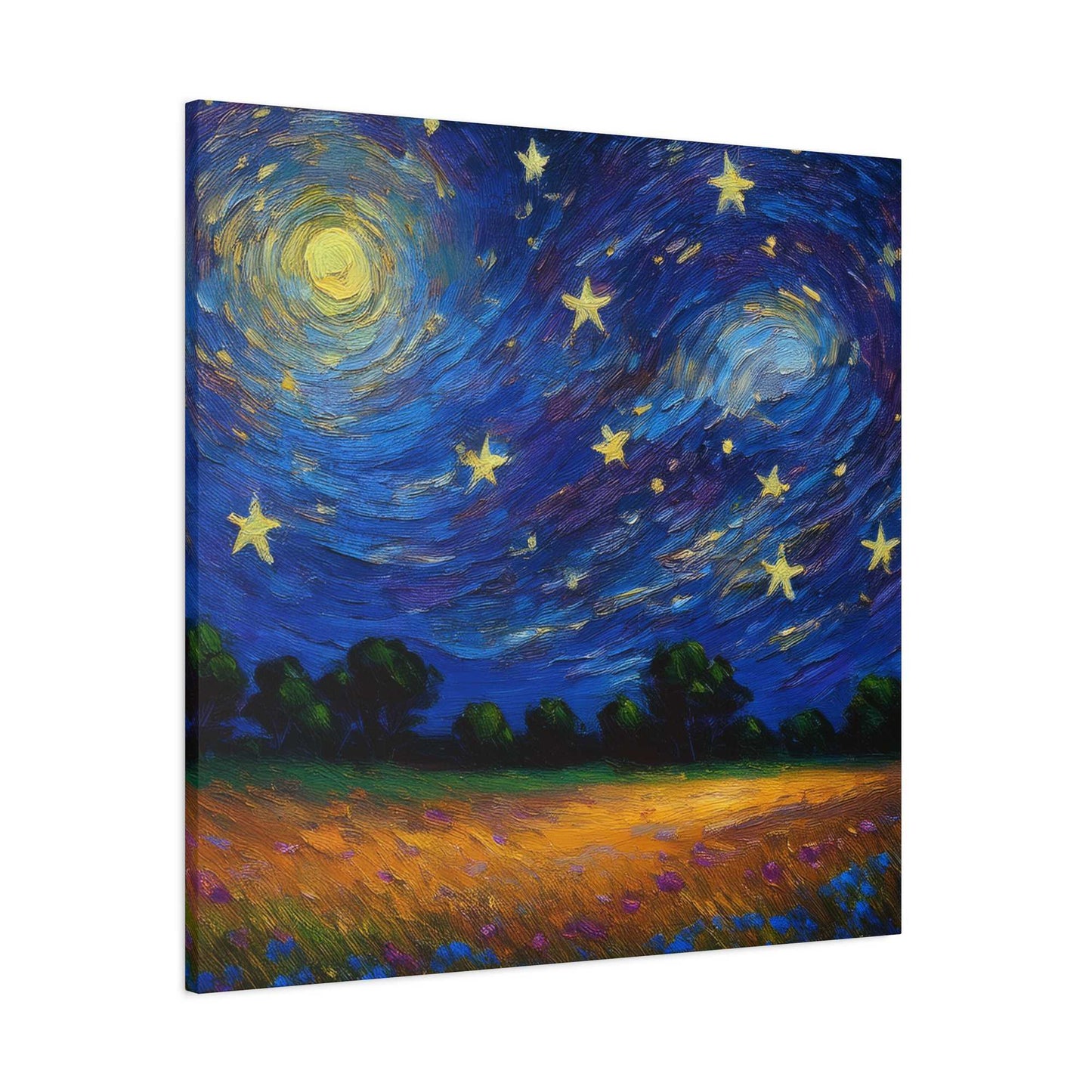 Starry Night Print Canvas, Oil Paint Print 20x20, 24x24, 30x30, 32x32, 36x36 Art Design Print Pine-Wood Inner Frame MC-39