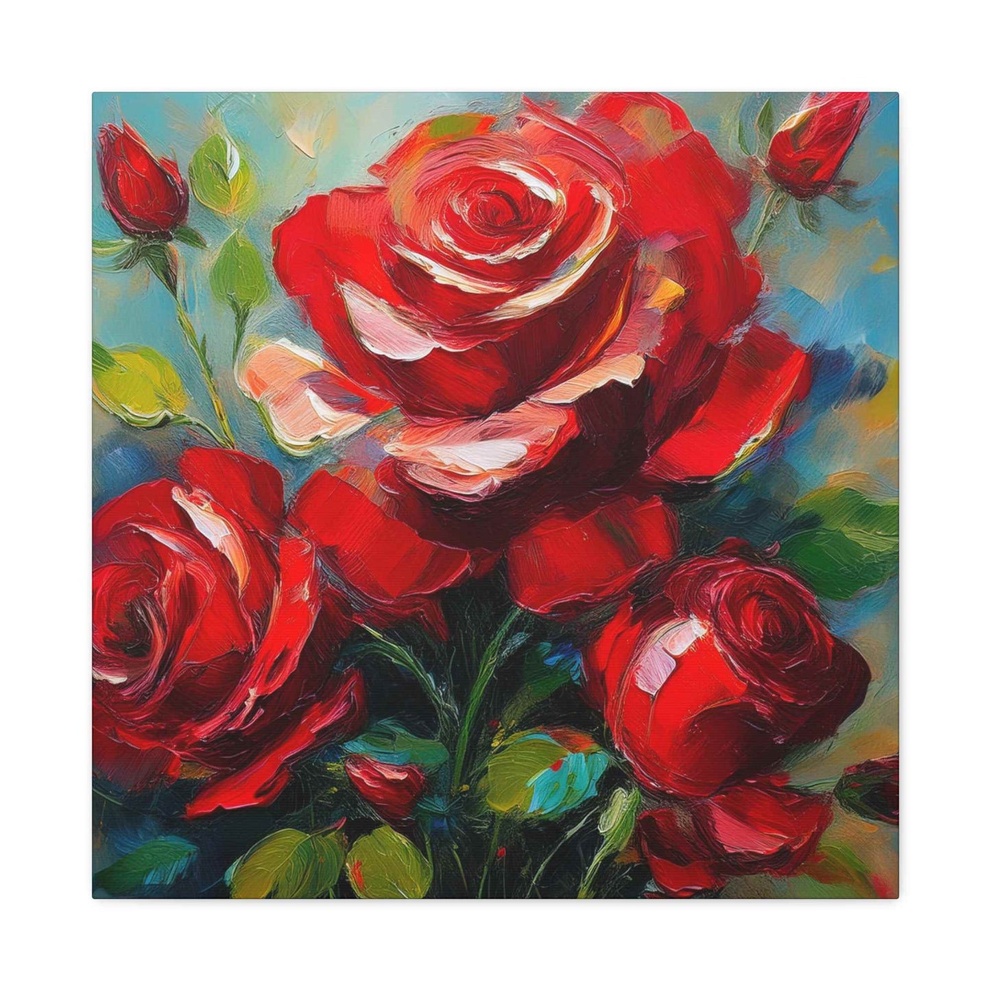 Red Roses Print Canvas, Roses Oil Paint Print 20x20, 24x24, 30x30, 32x32, 36x36, Floral Art Design Print Non-Frame MC-22