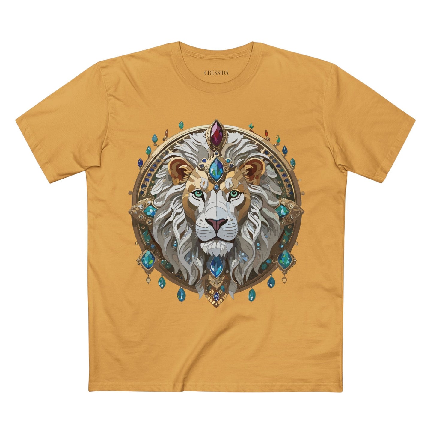 Lion Graphic Unisex 100 Cotton Tee With Unique Animal Golden Medallion Art Design 60