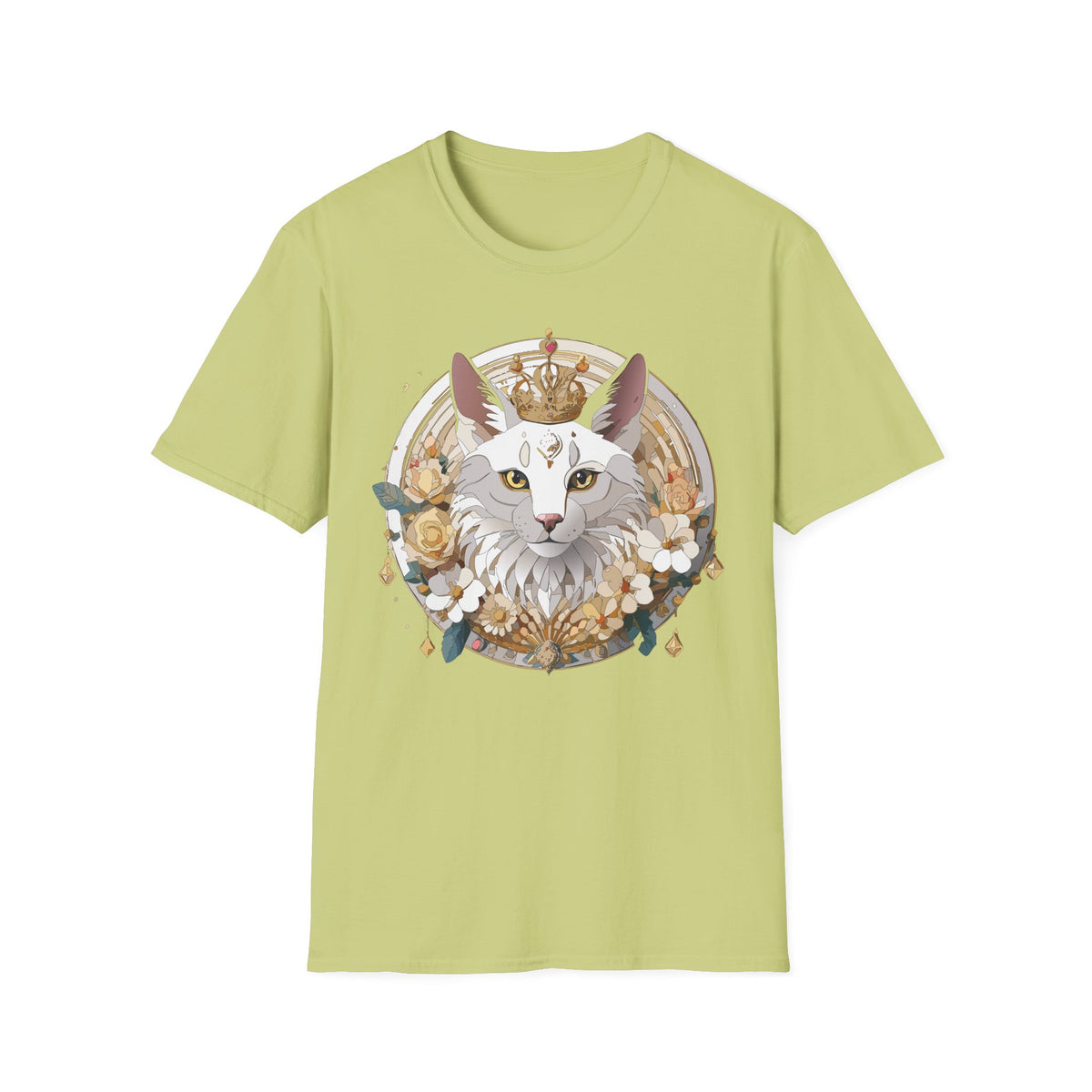 Regal Cat Crown graphic T-Shirt | White Cat Illustration, Floral Halo