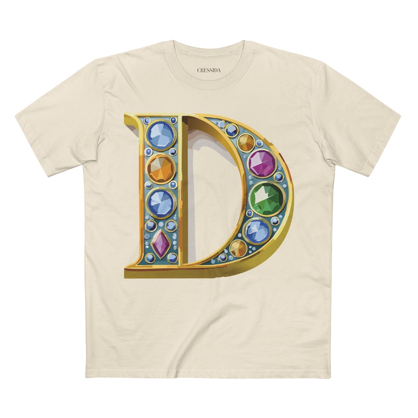 Letter D Graphic Design Tee Unisex 100 Cotton With Antique Gold Letters Artwork T-Shirt