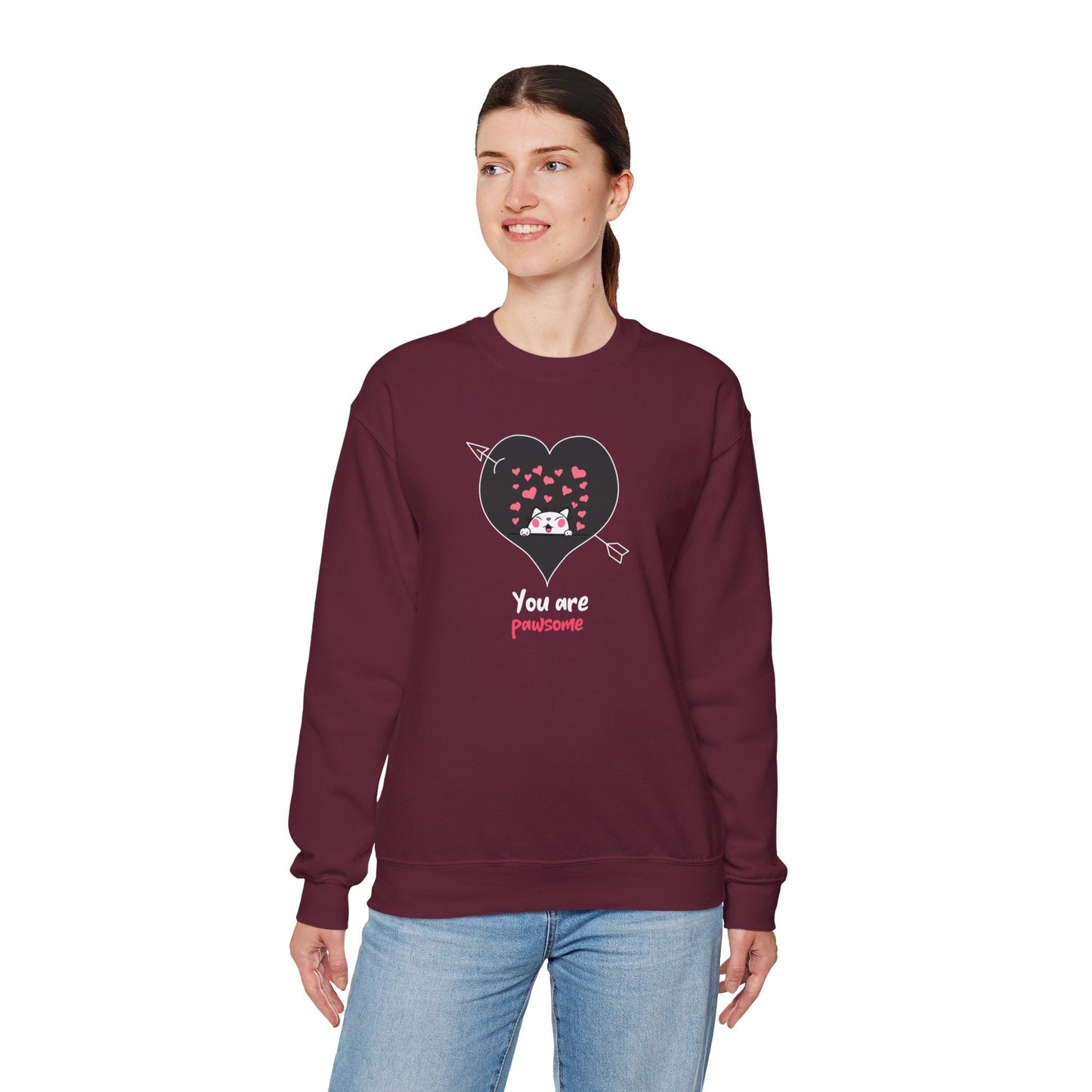 Cat Heart Sweatshirt Valentines Day Fifty Fifty Cotton Poly Unisex Crewneck Gift Idea