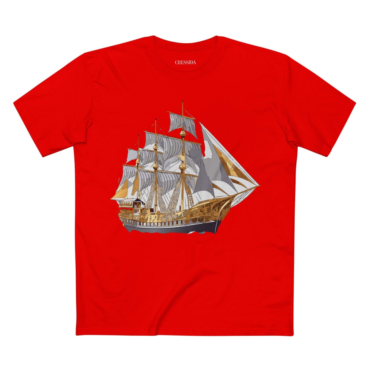 Ship Graphic Unisex 100 Cotton T-Shirt with Gold Frigate Art Design 18