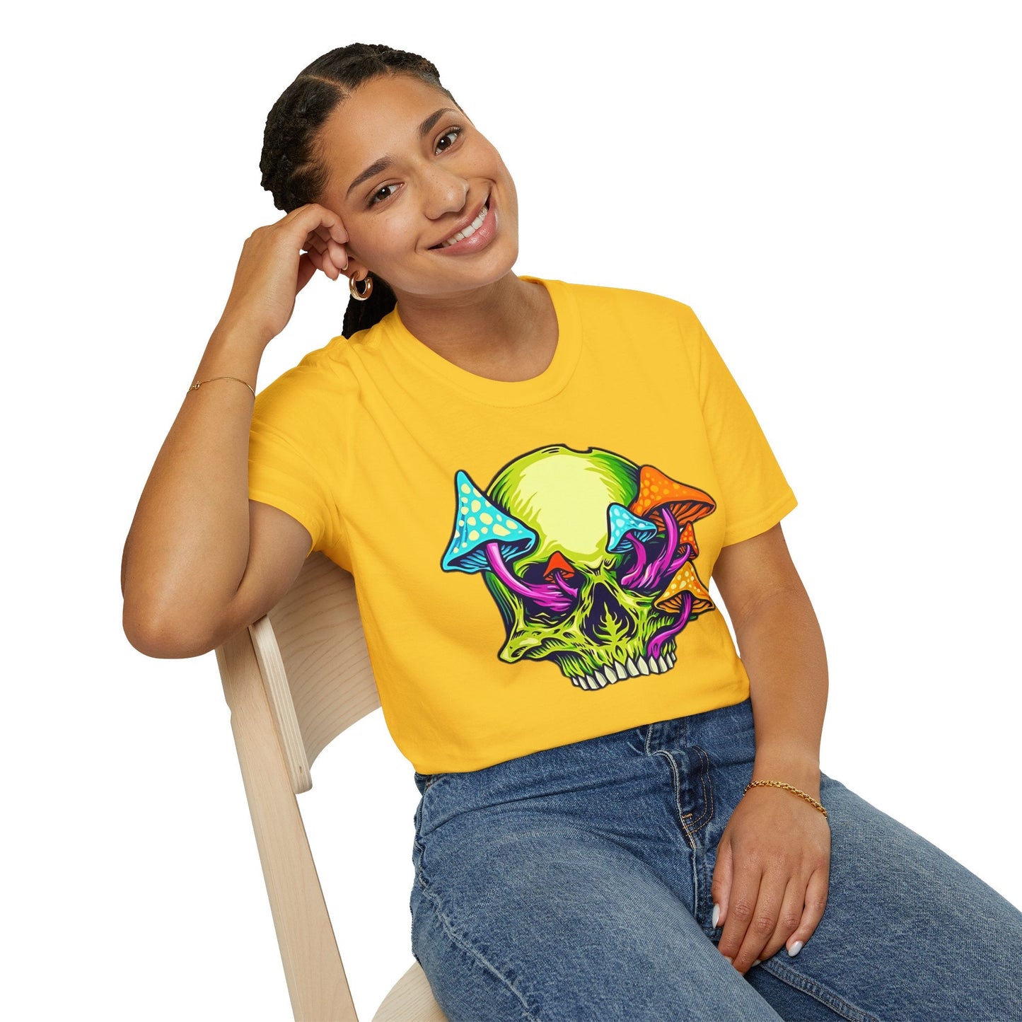 Unisex Skull Tee Shirt With Skeleton Art Design Gildan Softstyle 64000 100 Percent Ring Spun Cotton
