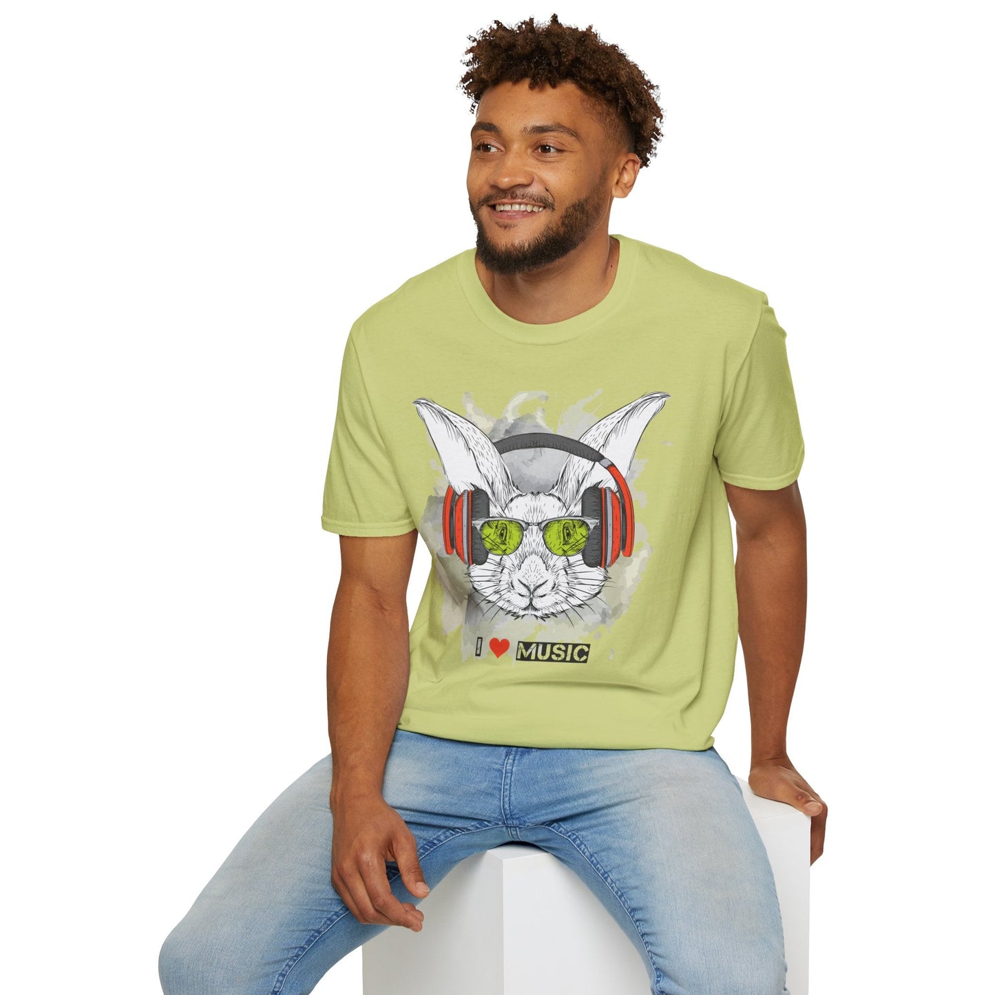 I Love Music Animals Shirt With Headphones Unisex Softstyle Tee 100 Percent Ring Spun Cotton