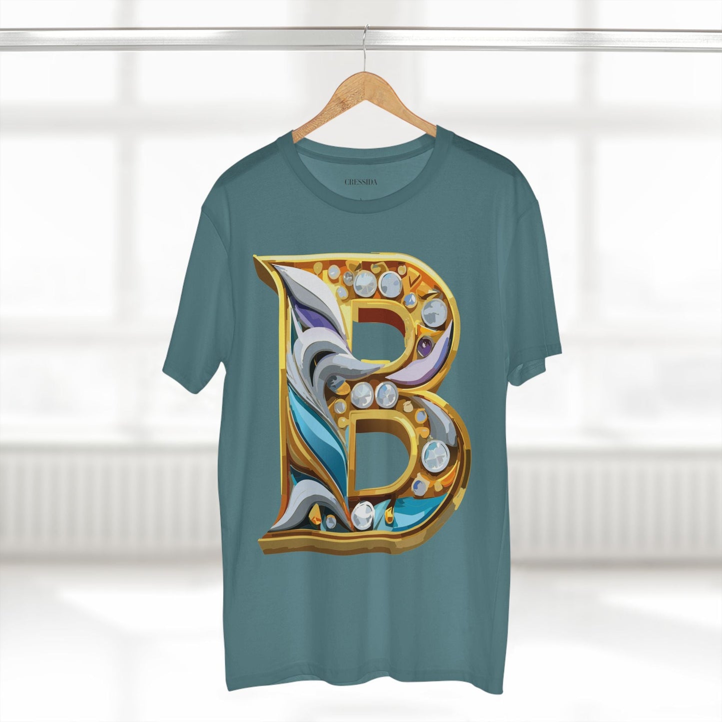Letter B Graphic Design Tee Unisex 100 Cotton With Antique Gold Letters Artwork T-Shirt