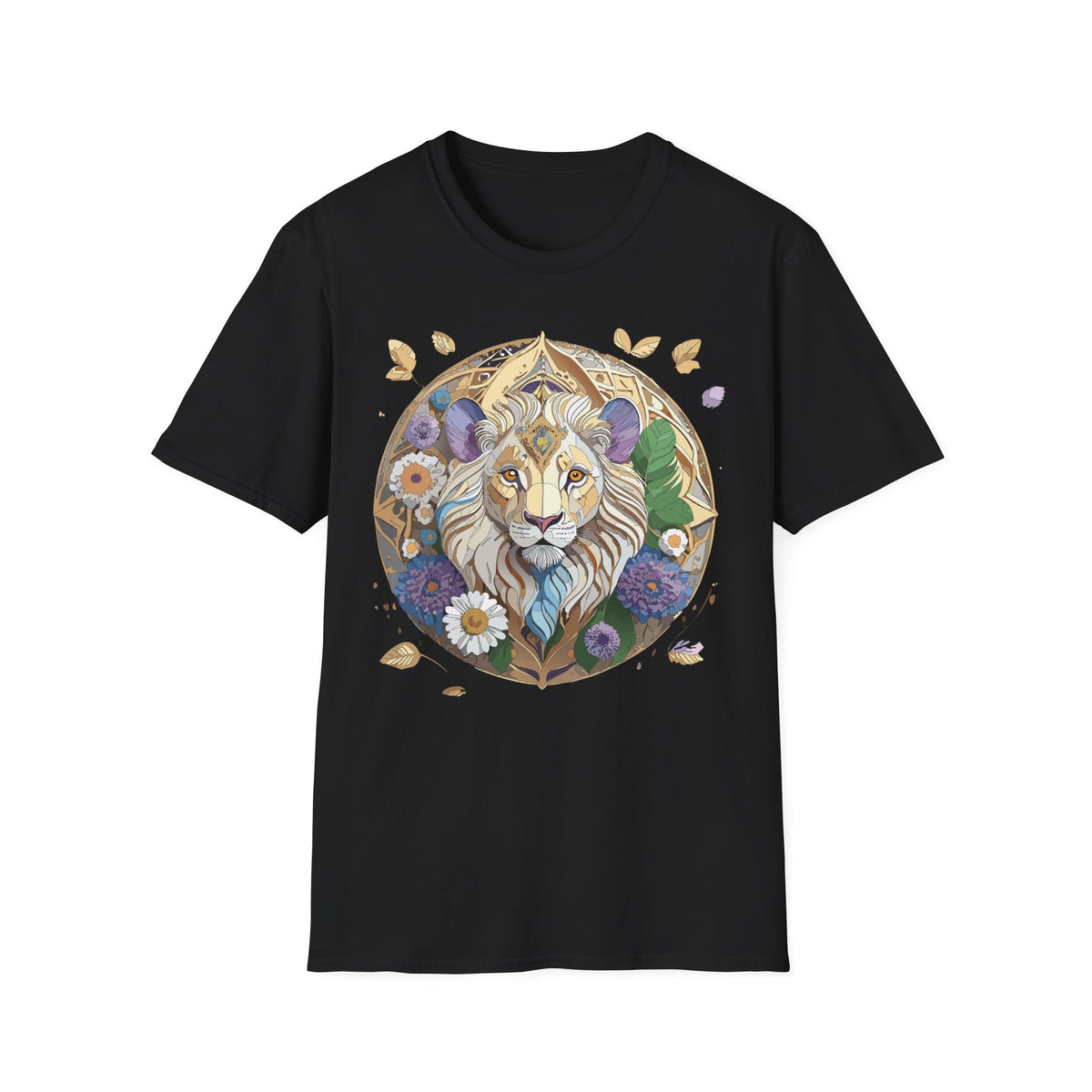 Floral Lion Illustration T-Shirt | Boho Mandala Lion Tee