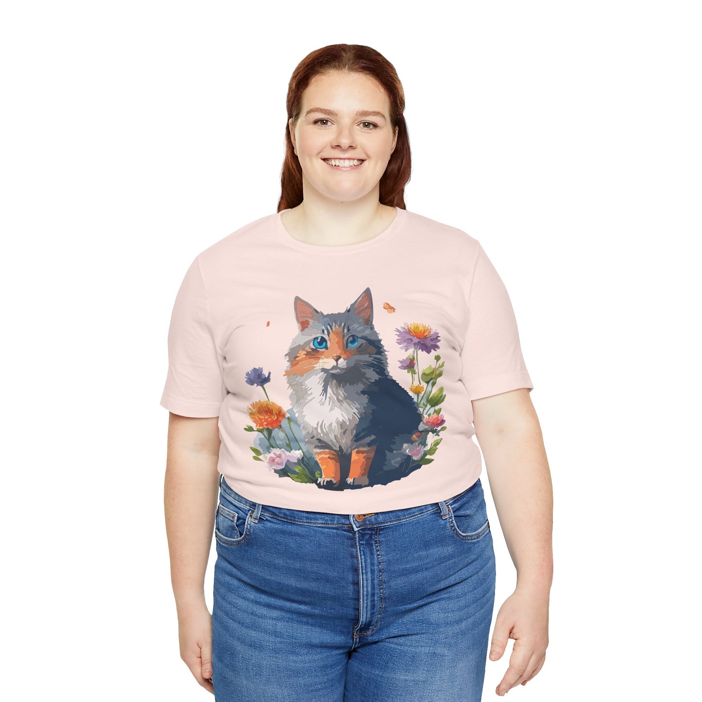 Floral Cat Tee, Animal Shirt, Cat Shirt, Floral Tee, Flower T-shirt, T-Shirt with Animal, Summer Top with Art Design