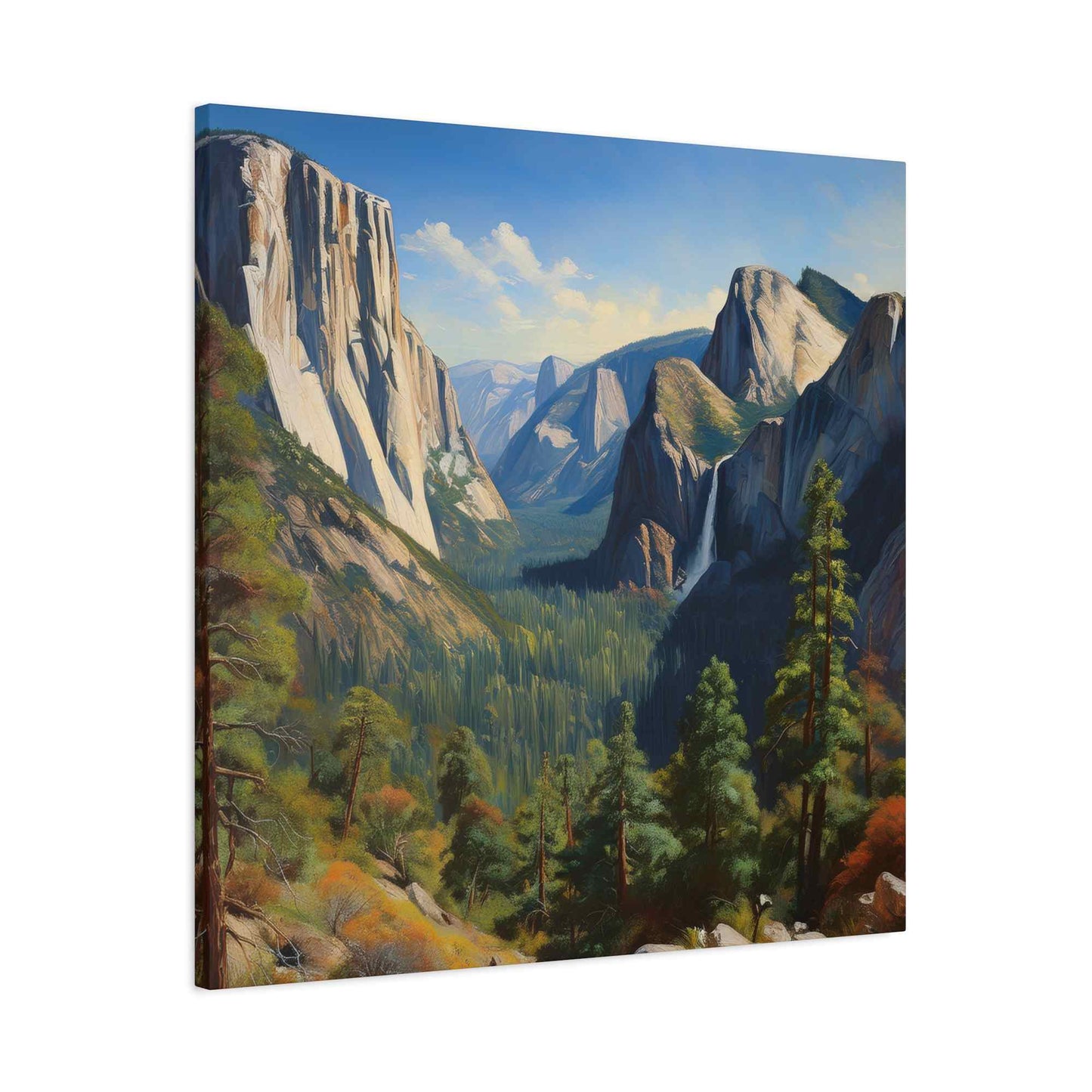 Yosemite Valley Print Canvas, Oil Paint Print 20x20, 24x24, 30x30, 32x32, 36x36 Art Design Print Pine-Wood Inner Frame MC-60
