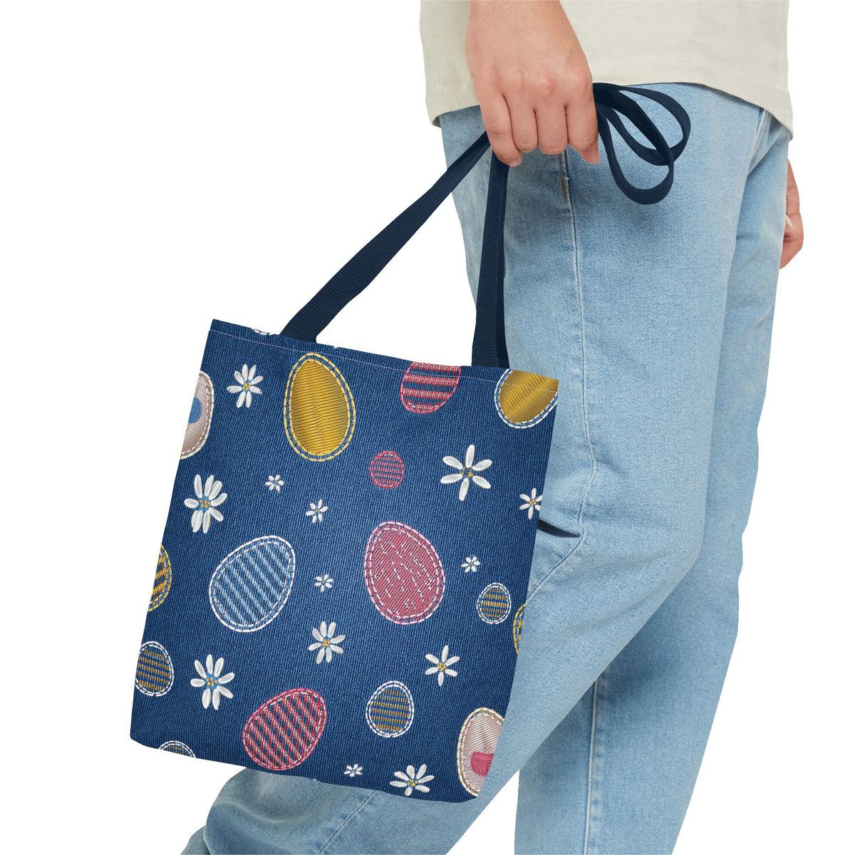 Easter Graphic Design Denim Fabric Imitation Print Unisex Canvas Bag Poly Spun 3 Sizes Tote Bag 204-15