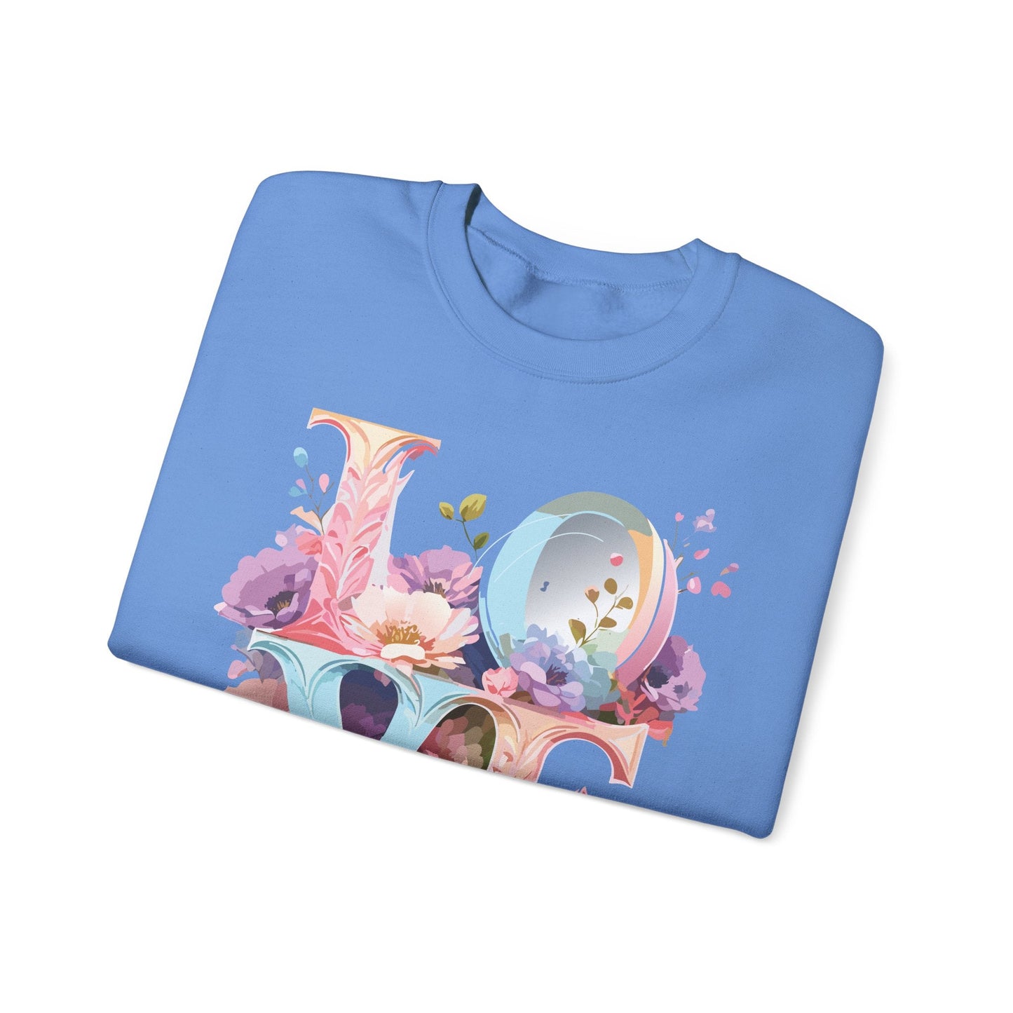 Floral Love Sweatshirt Unisex Crewneck Fifty Fifty Cotton Polyester Valentine Gift