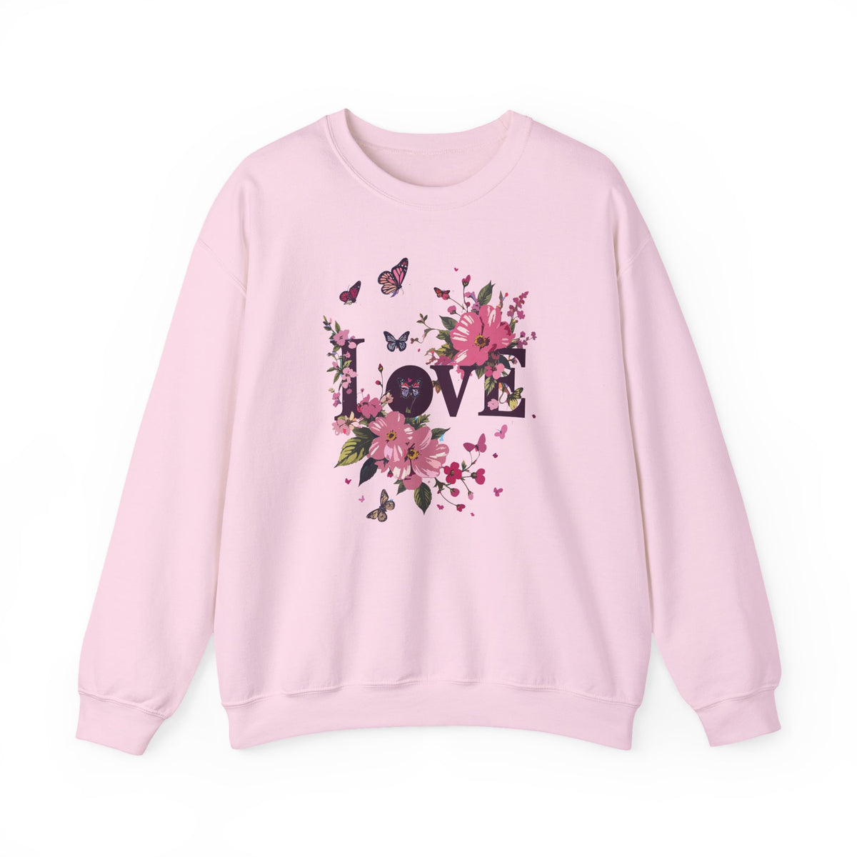 Unisex Floral Love Sweatshirt, Love Floral Sweatshirt, Floral Butterfly Sweatshirt, 50/50 Cotton-Poly Valentine's Day Sweatshirt 05
